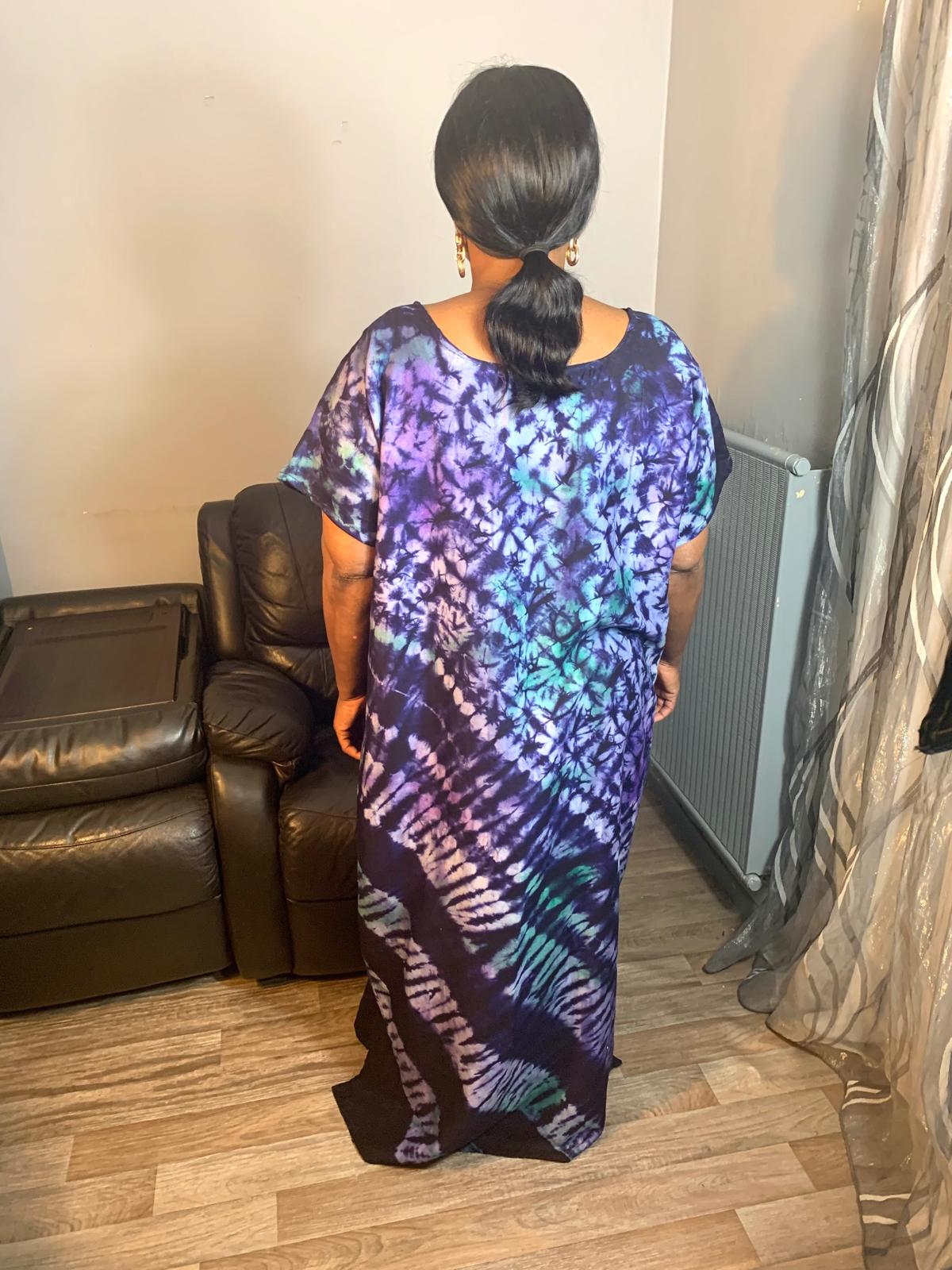 Robe Bleu Indigo Multicolore Tye and Dye 100% coton