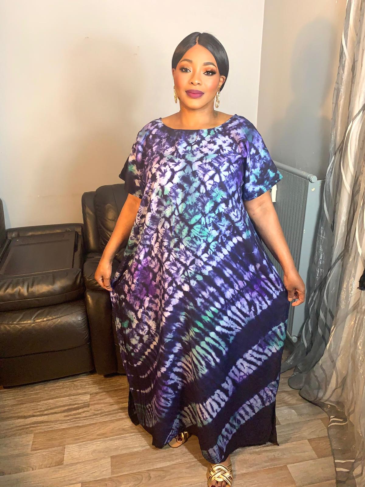 Robe Bleu Indigo Multicolore Tye and Dye 100% coton