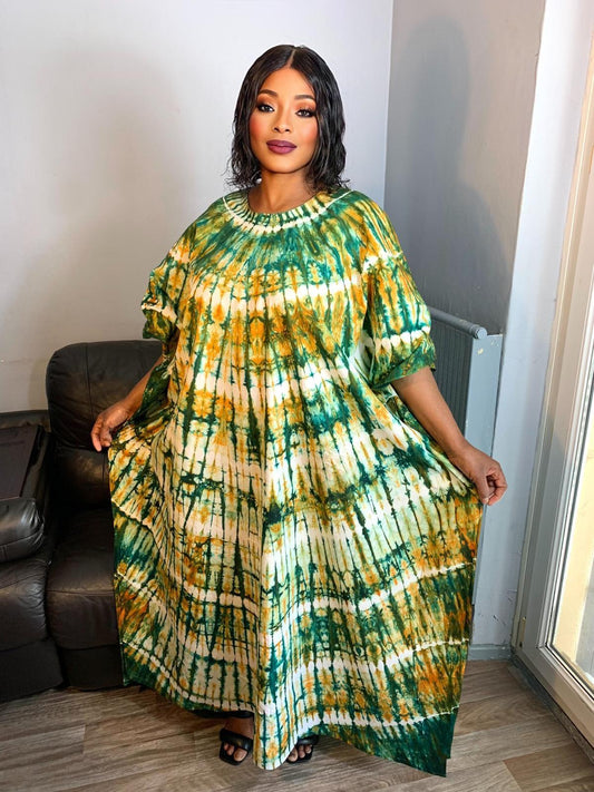 Langes Kleid, Batik. Tye and Dye, mehrfarbig, einzigartiges Modell, Baumwolle.