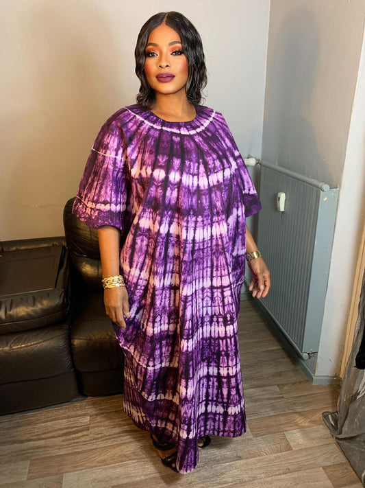 Robe Longue Batik Makeba  Tie and Dye, multicolores,100% coton.