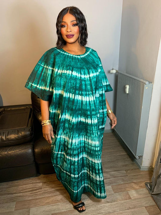 Robe Longue Batik Makeba  Tie and Dye, multicolores,100% coton.