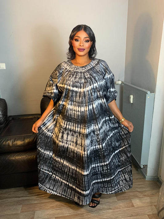 Robe Longue Batik Makeba  Tie and Dye, multicolores,100% coton.