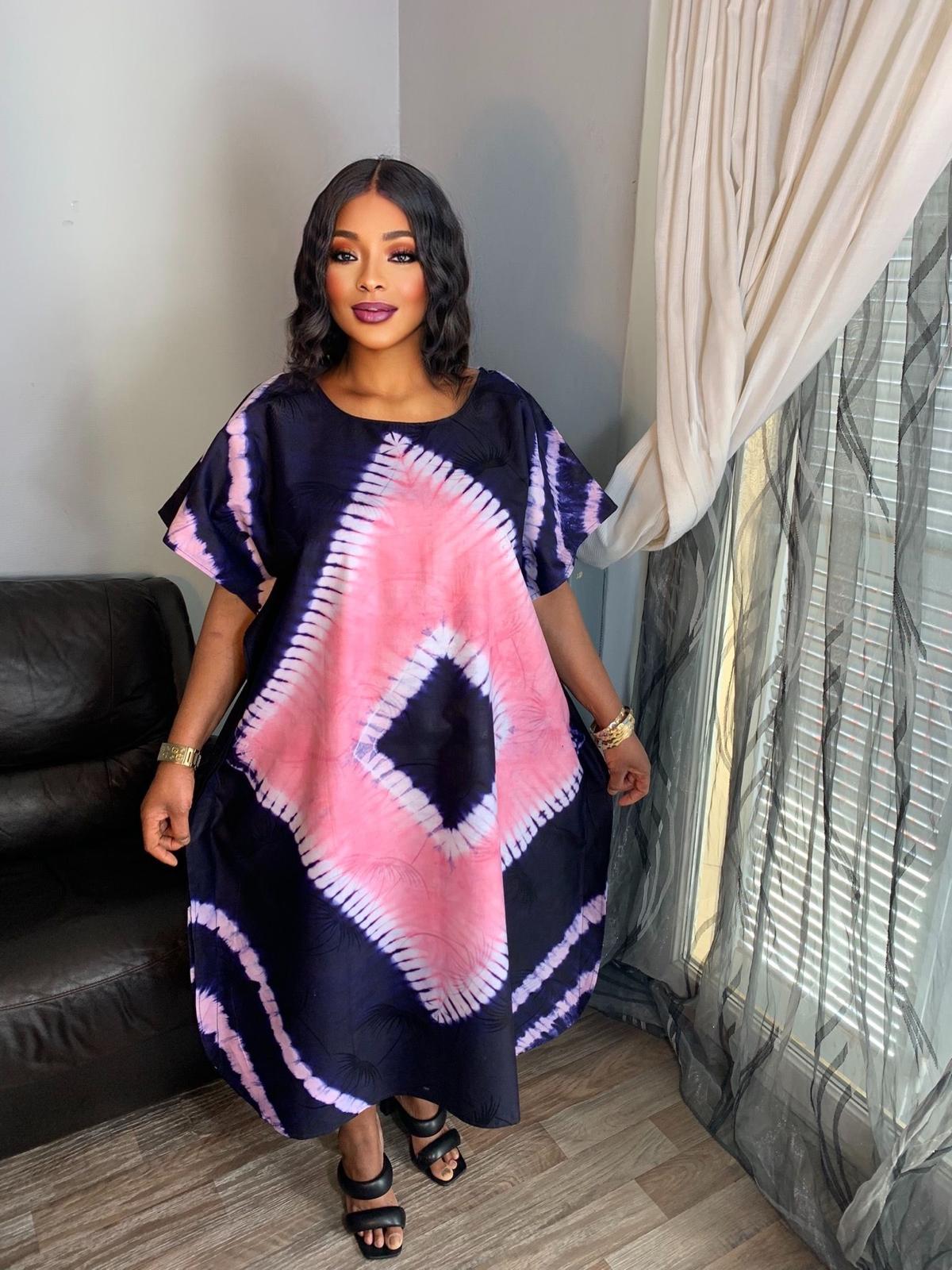 Robe femme bazin caftan couleur rose 100% coton doux
