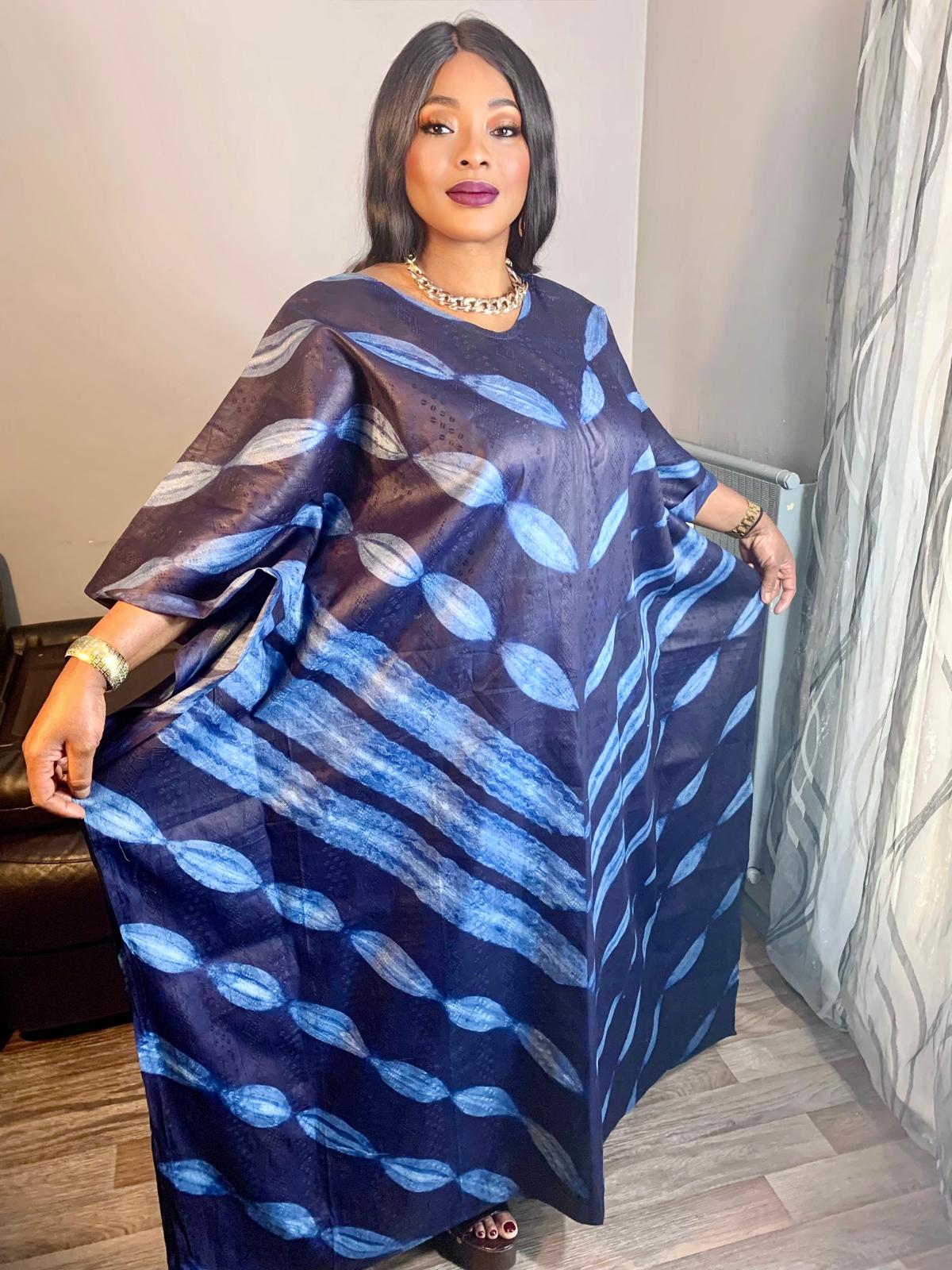 Boubou Bazin Indigo Tye And Dye Adire Bazin Coton