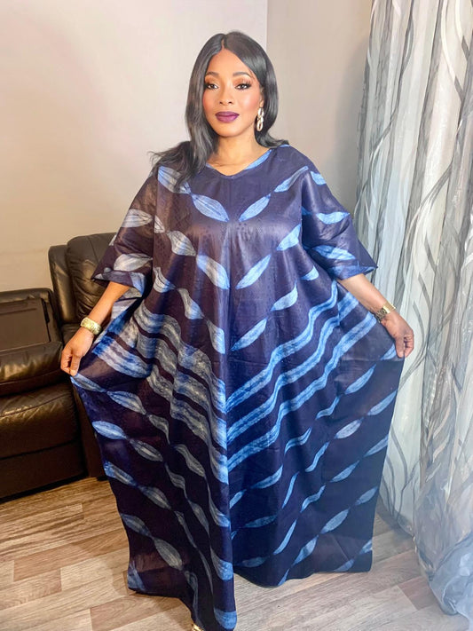 Boubou Bazin Indigo Tye And Dye Adire Bazin Coton