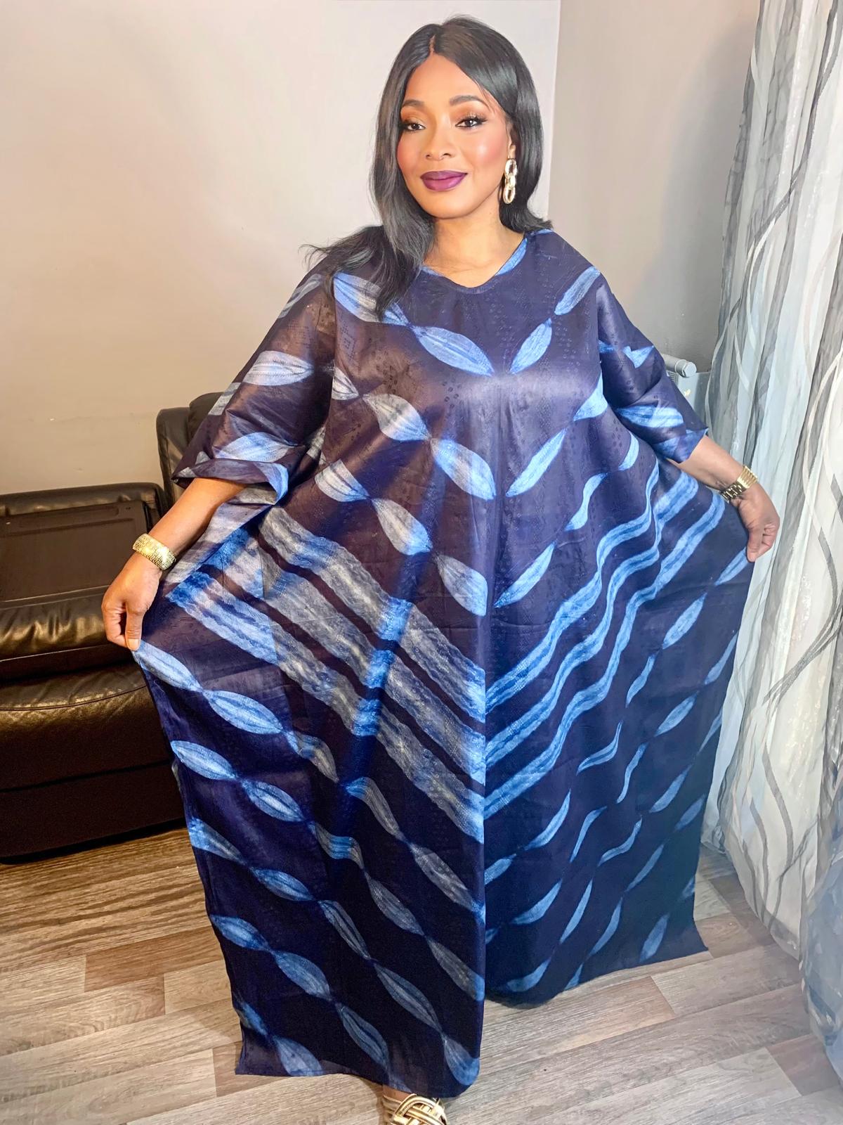 Boubou Bazin Indigo Tye And Dye Adire Bazin Coton