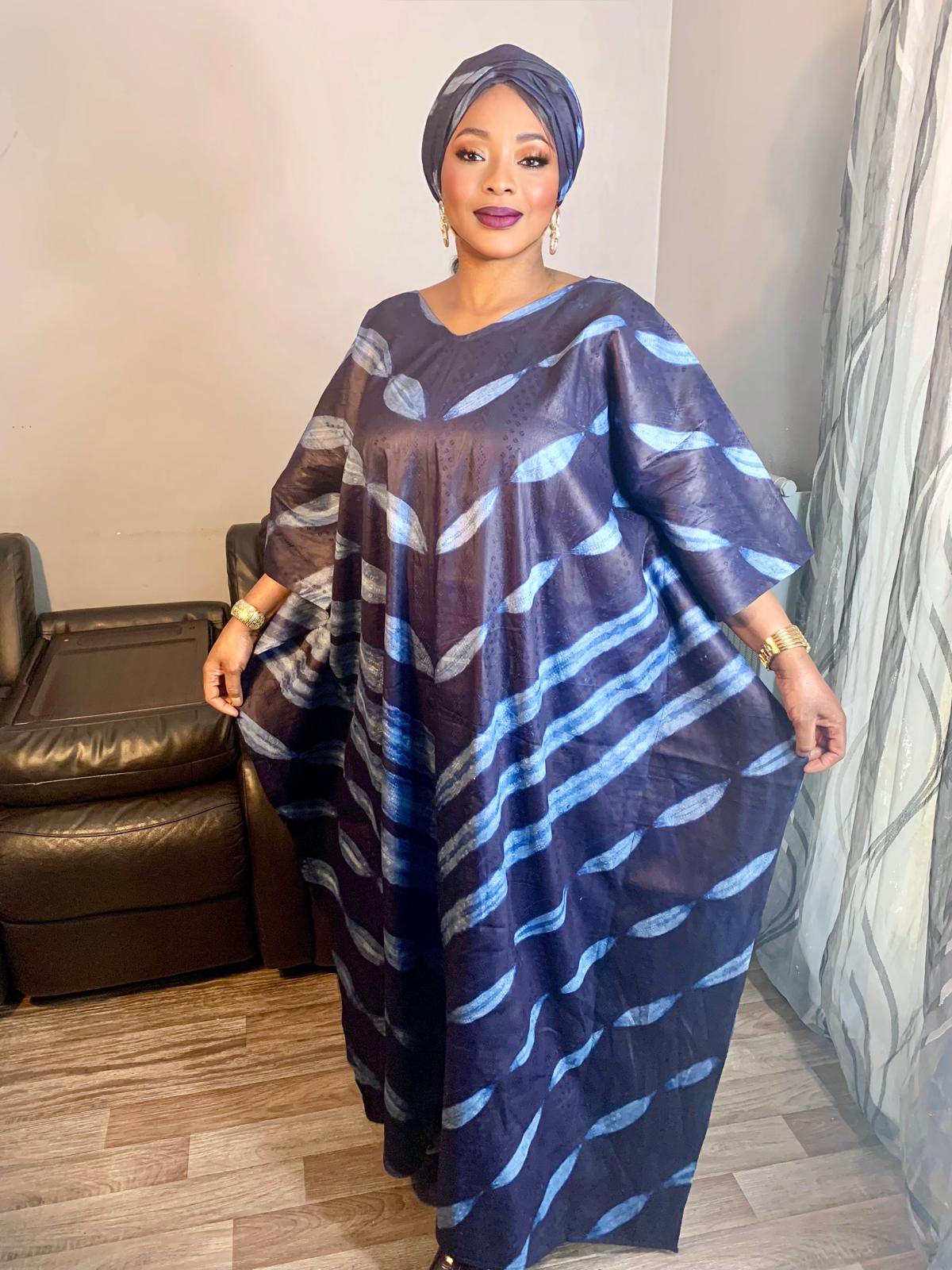 Boubou Bazin Indigo Tye And Dye Adire Bazin Coton