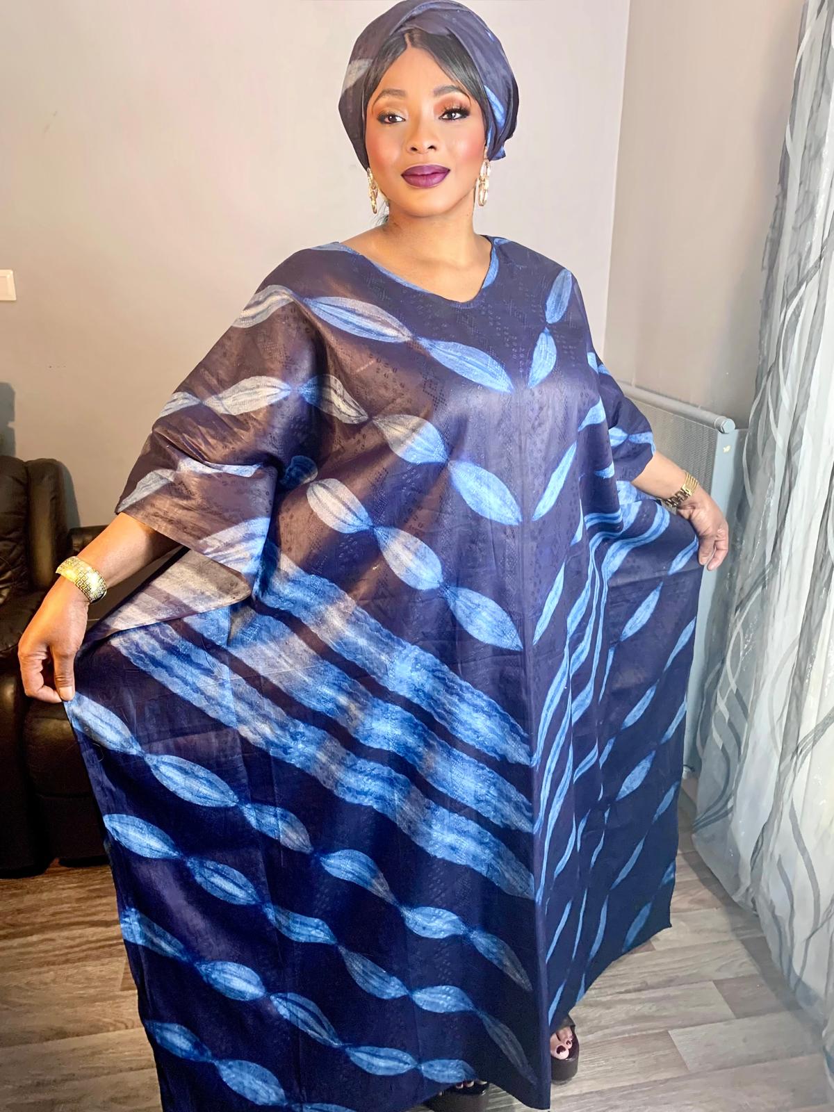 Boubou Bazin Indigo Tye And Dye Adire Bazin Coton
