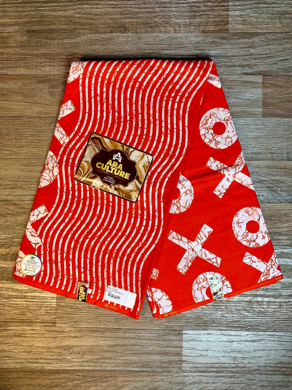 Tissus Wax Africain 100% Coton Ankara , Wax Marque Era Culture Motif OX L'original 2, 4 et 6 yards Wax Orange Blanc