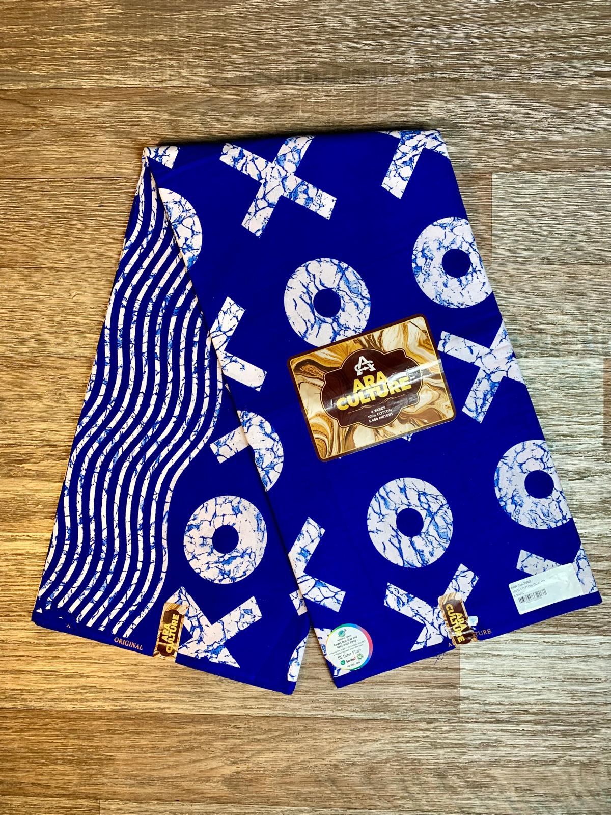 Tissus Wax Africain 100% Coton Ankara, Wax Marque Era Culture Motif OX L'original 2, 4 et 6 yards Bleu blanc