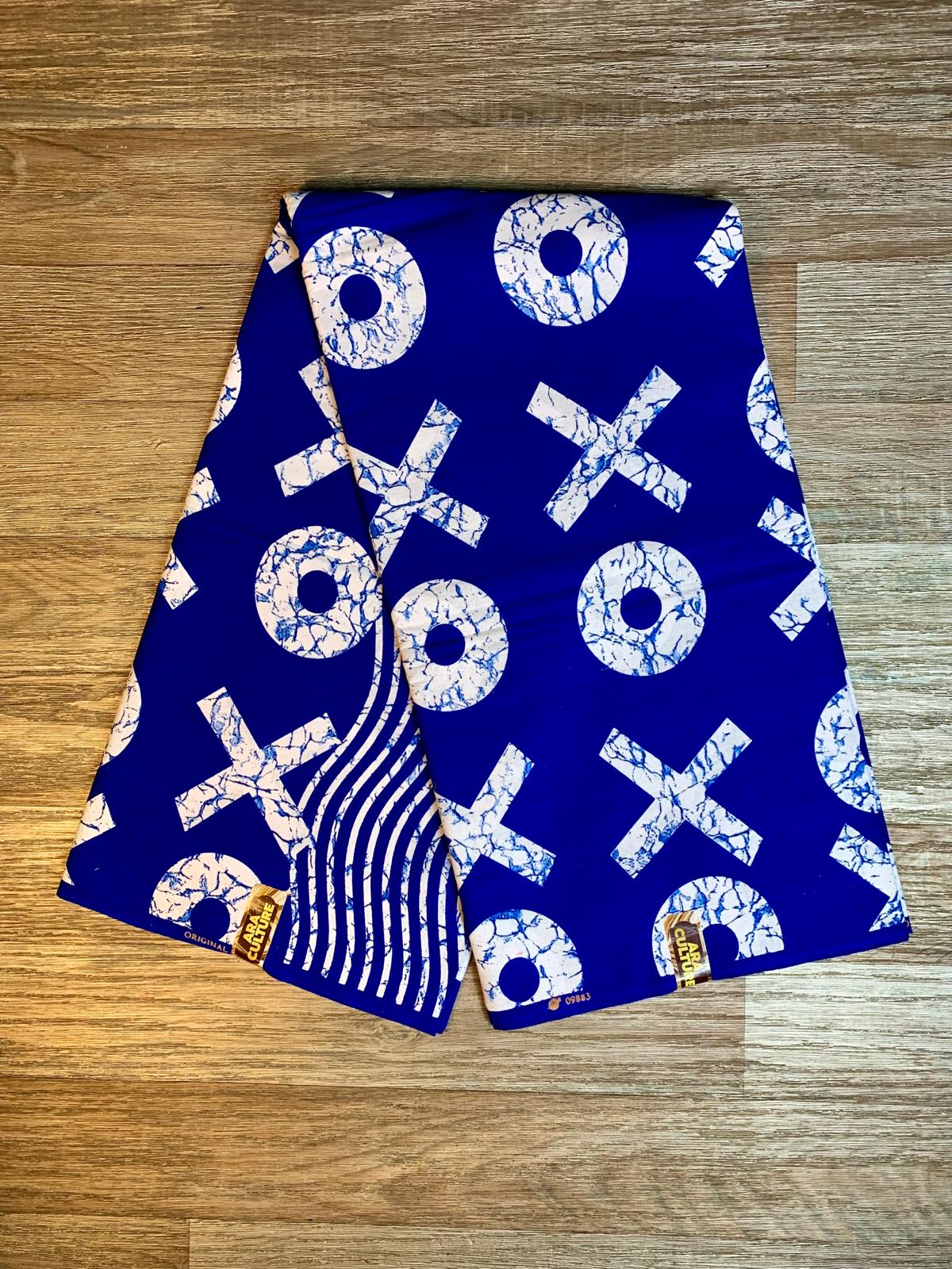 Tissus Wax Africain 100% Coton Ankara, Wax Marque Era Culture Motif OX L'original 2, 4 et 6 yards Bleu blanc