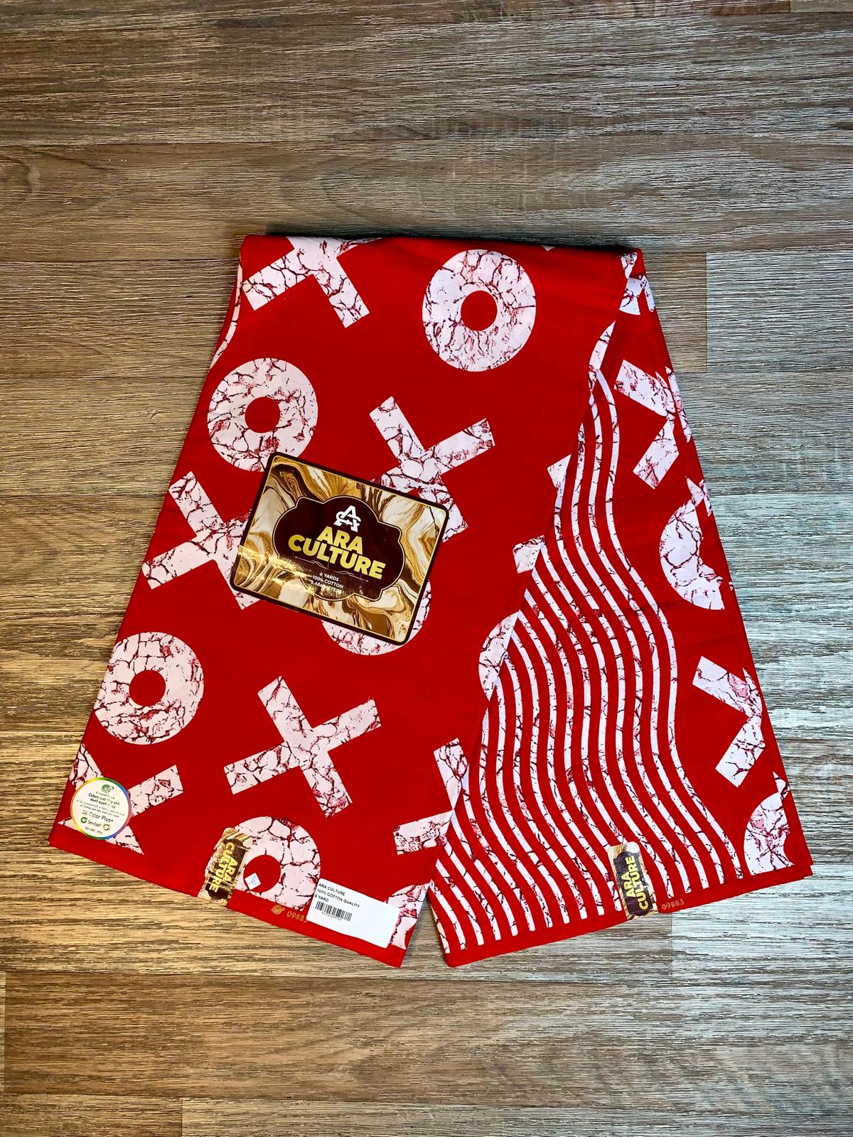 Tissus Wax Africain 100% Coton Ankara Wax Marque Era Culture Motif OX L'original 2,4 et 6 yards Rouge Blanc