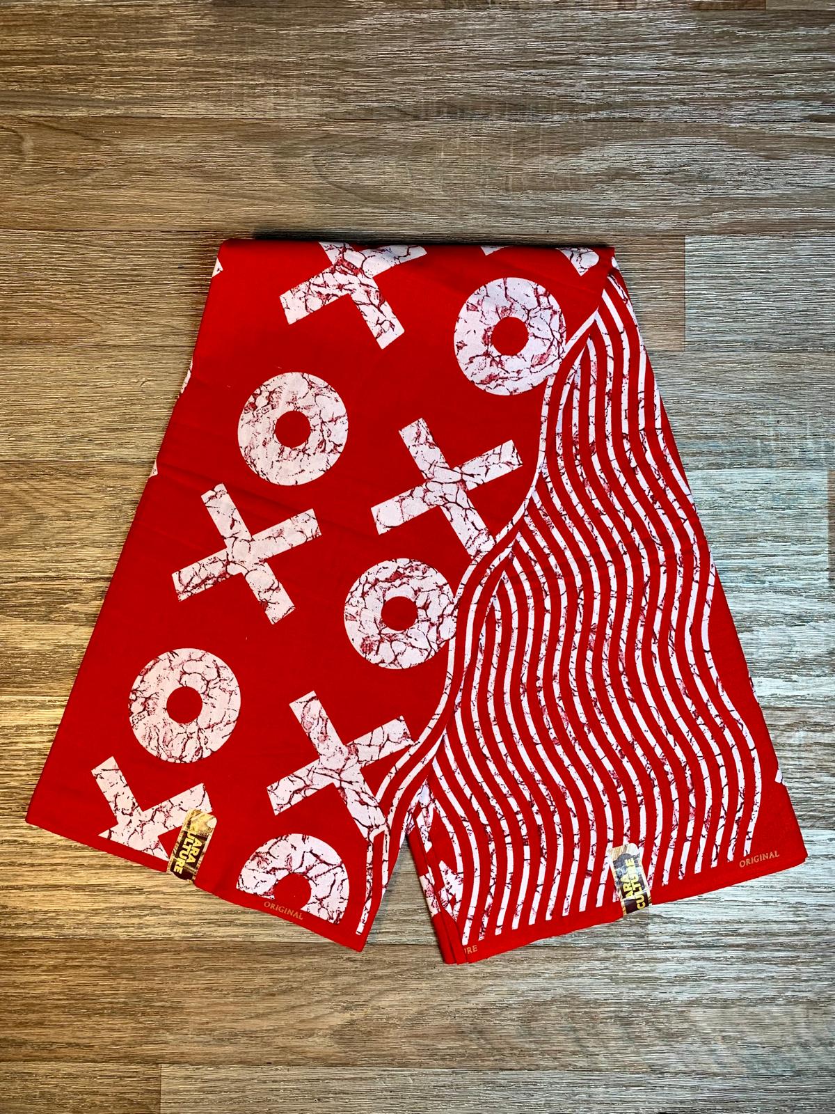 Tissus Wax Africain 100% Coton Ankara Wax Marque Era Culture Motif OX L'original 2,4 et 6 yards Rouge Blanc