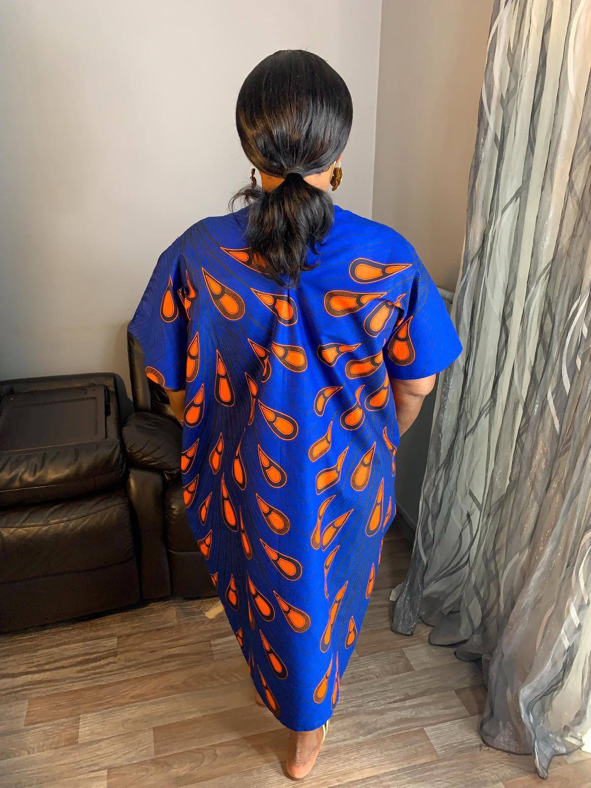 Robe Femme Wax, Ankara 100% Coton Robe Midi motif : Ampoules Orange