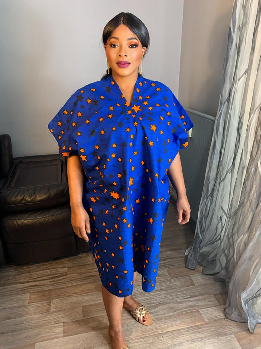 Robe Femme Wax, Ankara 100% Coton  Robe Midi motif : Étoilés