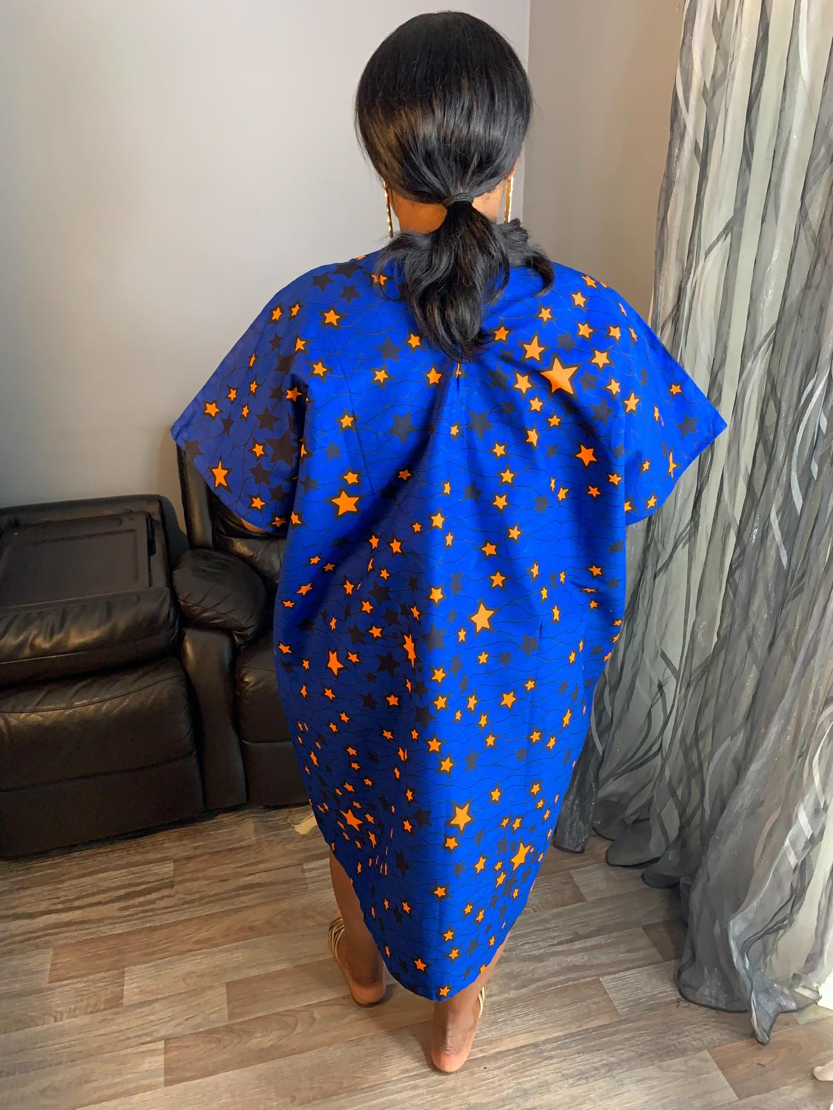 Robe Femme Wax, Ankara 100% Coton Robe Midi motif : Étoilés