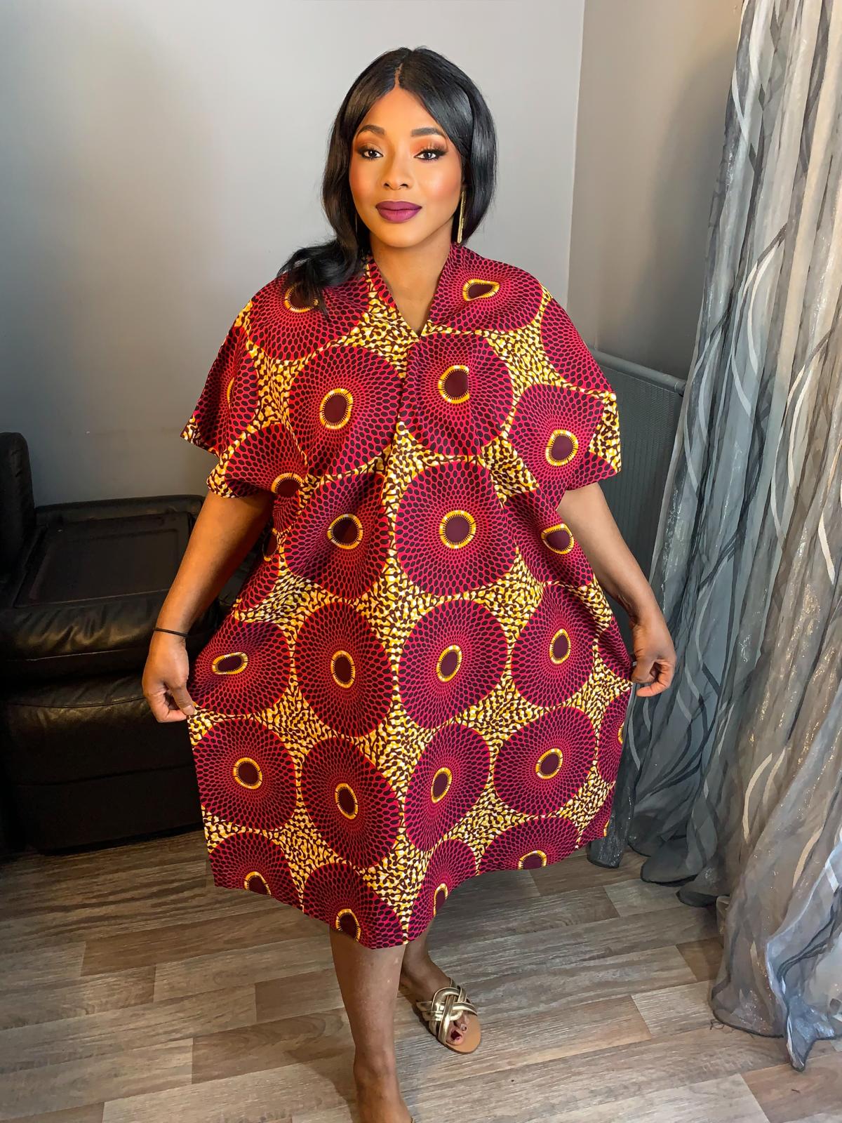 Robe Femme Wax Ankara, 100% Coton Robe Midi Motif : Disque