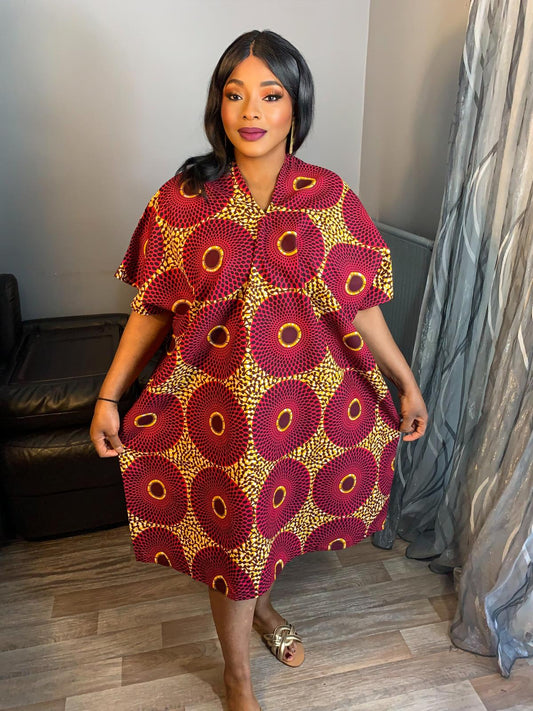 Robe Femme  Wax Ankara, 100% Coton Robe Midi Motif : Disque