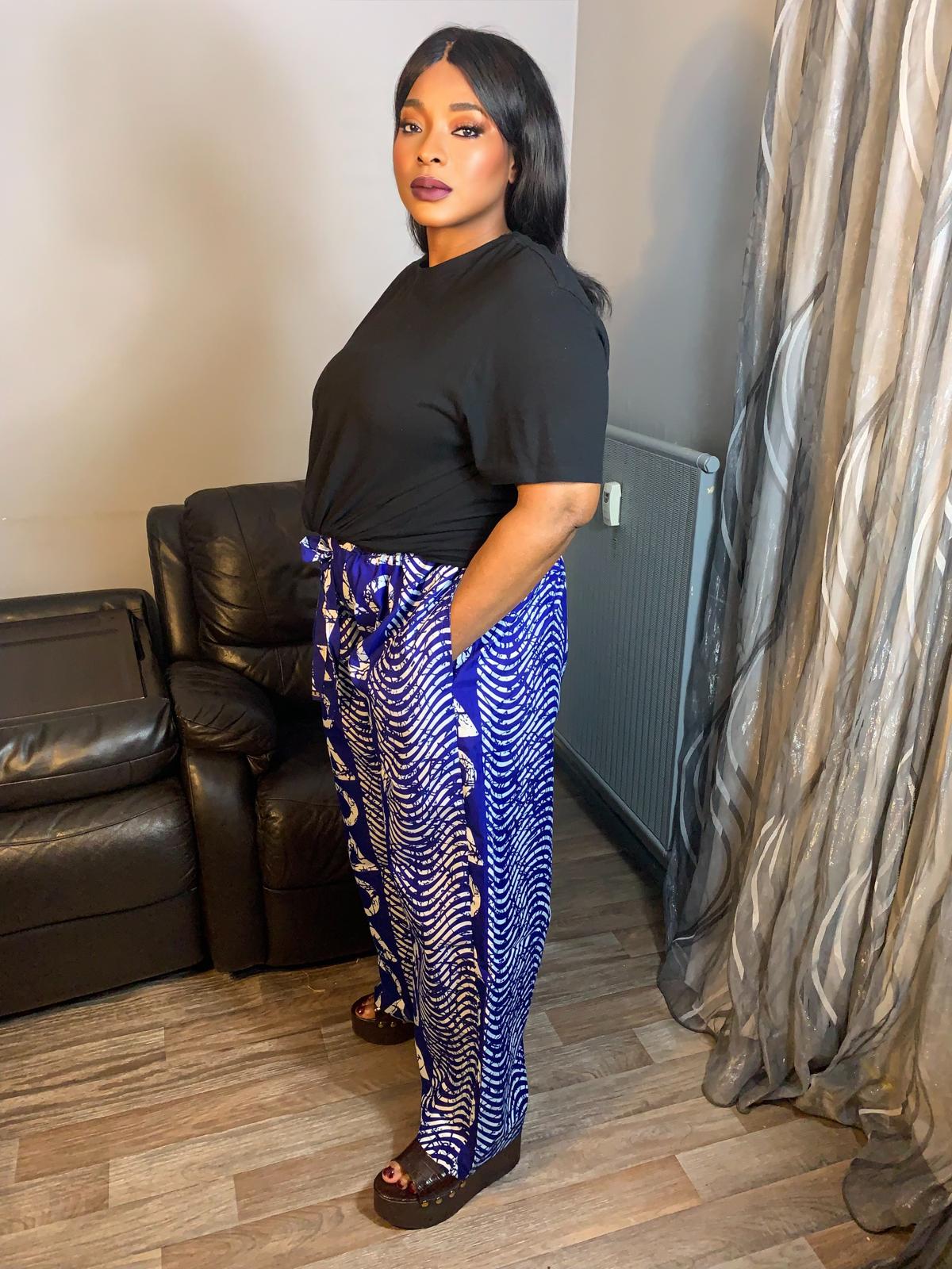 Pantalon Femme Bleu OX Africain Palazzo Pants.