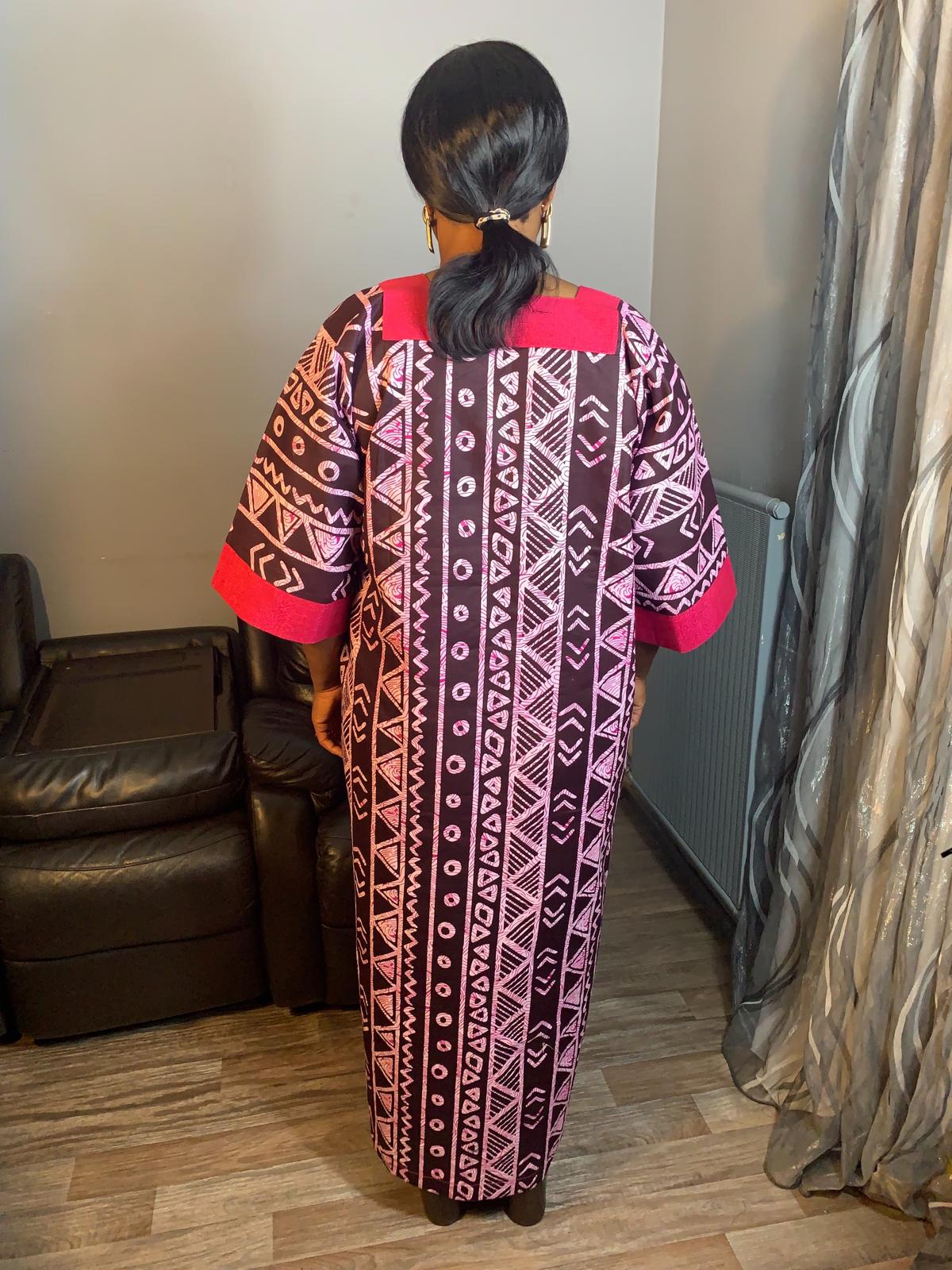 Robe Wax Africain Tailleur Achorké Rose Caftan- Kaftan.