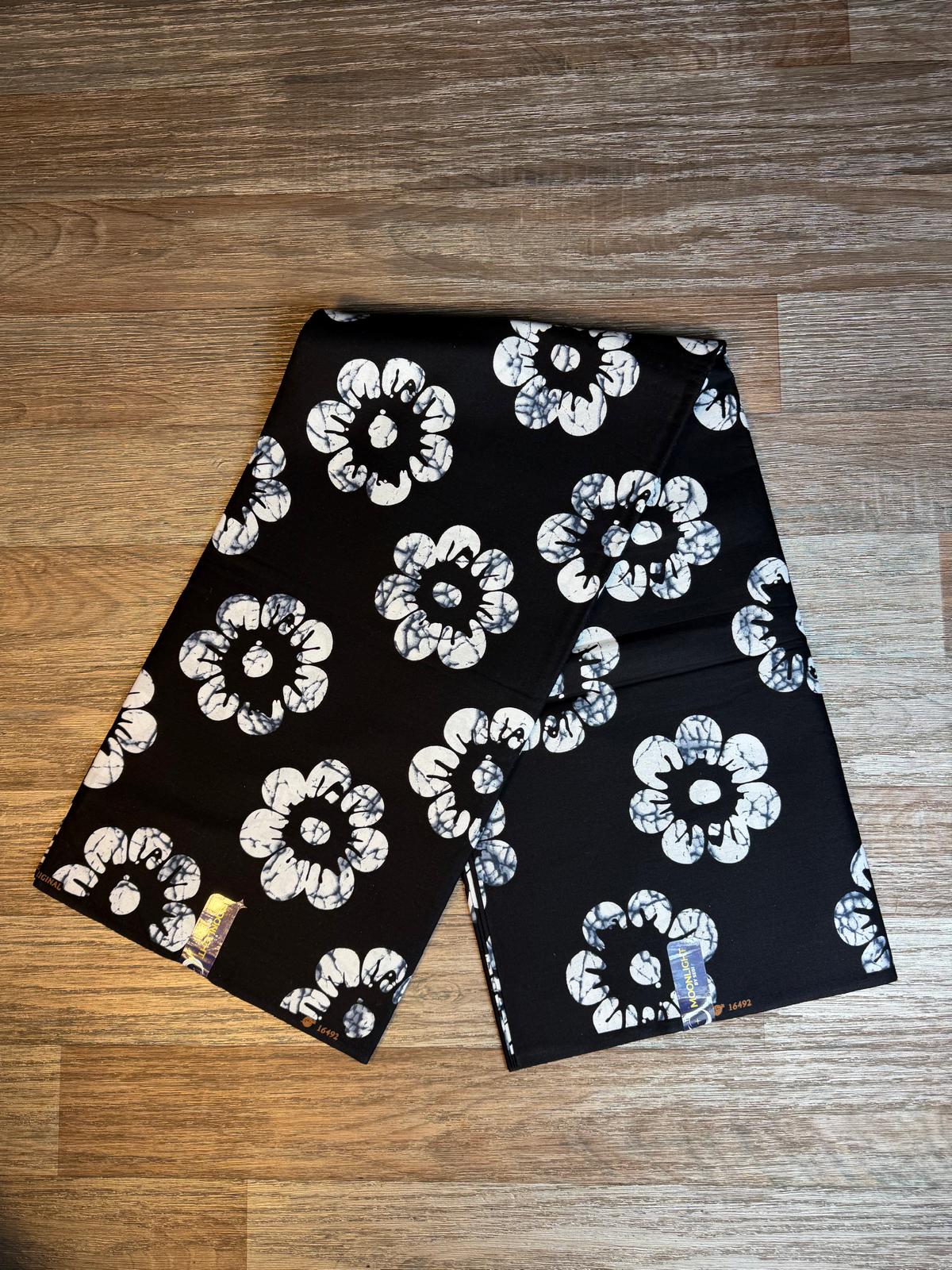 Tissus Wax Africain Ankara Wax Moonlight L'original 1 à 6 yards Noir Fleur 100% Coton Tendance