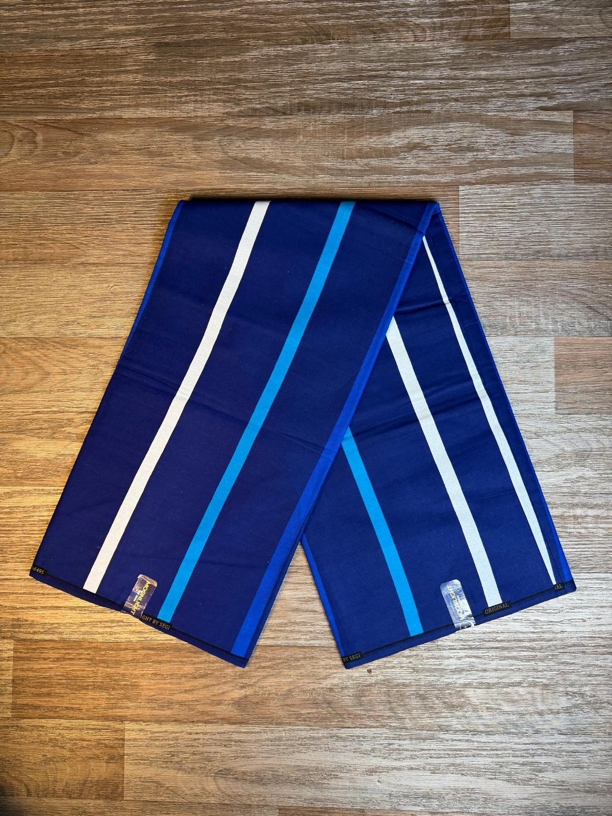 Tissus Wax Africain Wax Ankara "Wax Moonlight L'original 1 à 6 yards Rayures Bleu" Marine 100%Coton Tendance