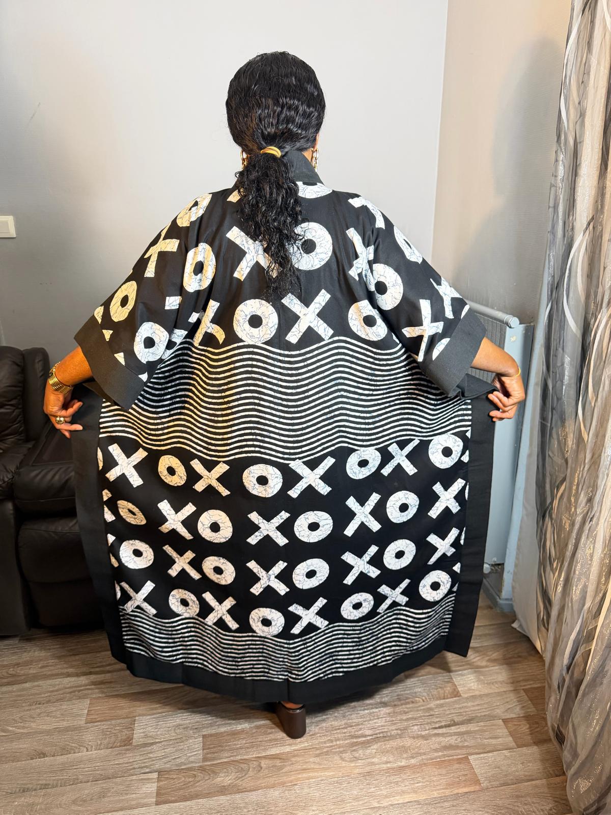 Grand KimonoLong Femme "Wax Aso Oke Wax" OX Caftan Tendance pièce Rare