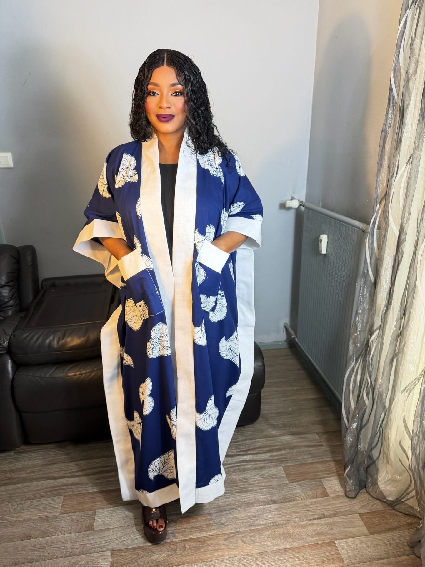 Grand Kimono Long Femme Wax Aso Oke Caftan Tendance Pièces Rare 100% Coton