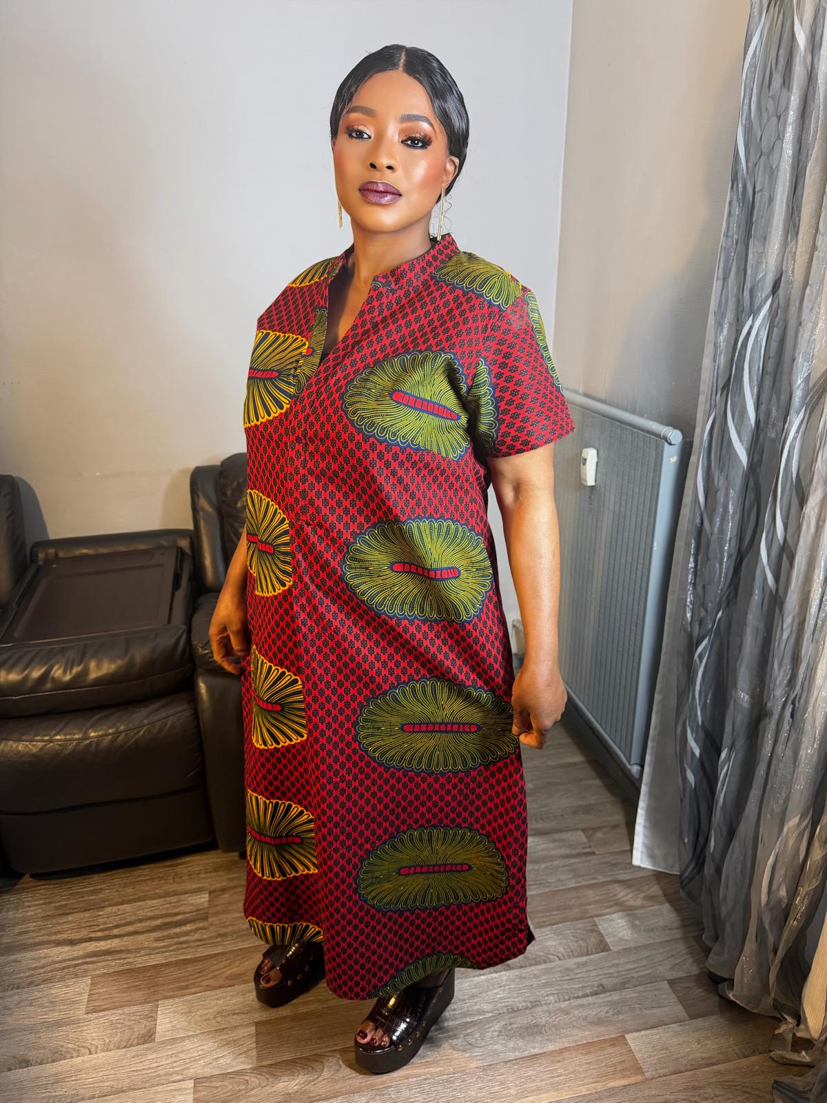 Robe Chemise Wax Africain Motifs Collection Robe Col Mao Wax 100% coton