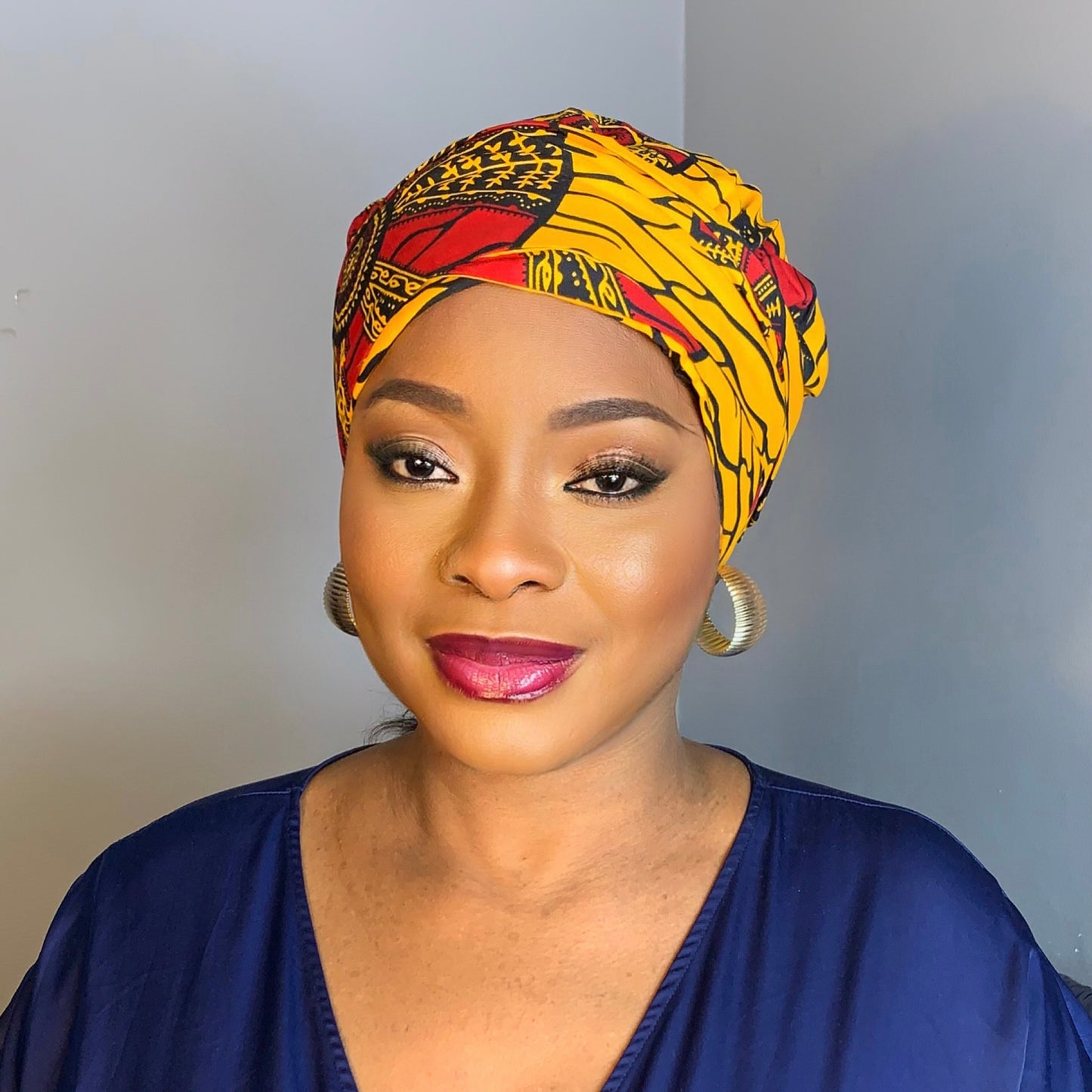Red Yellow Satin Turban Hat | Wax Turban with Satin Lining