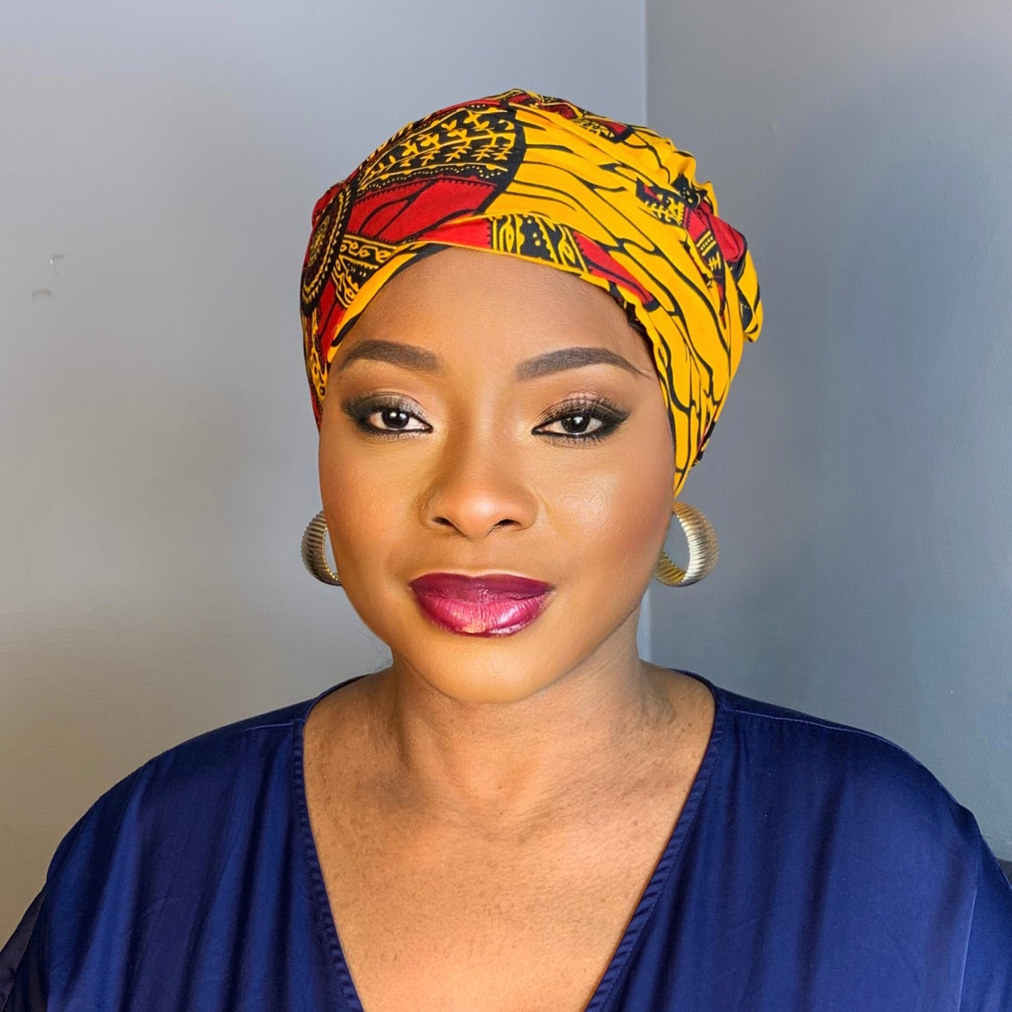 Red Yellow Satin Turban Hat | Wax Turban with Satin Lining