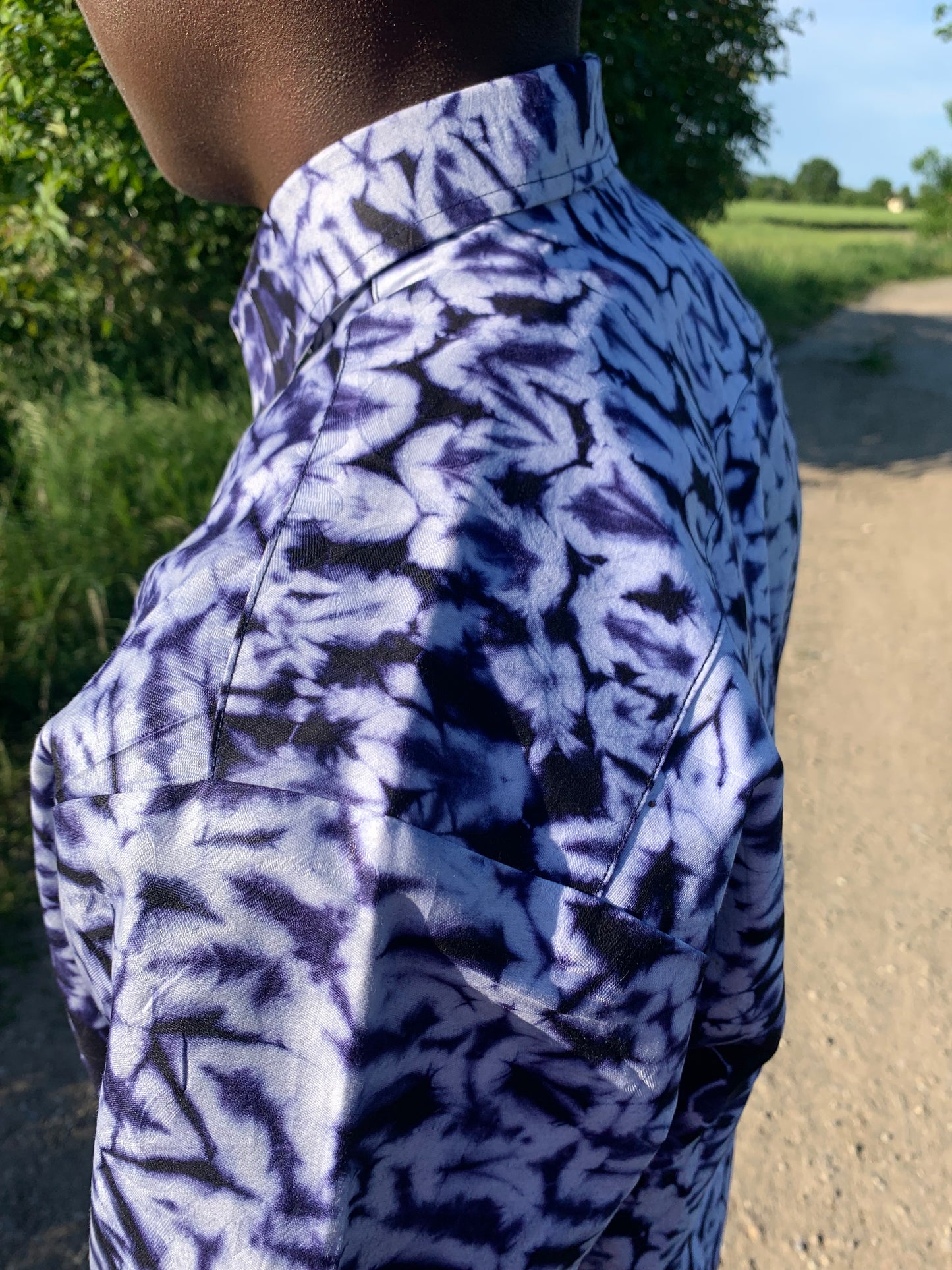 Bazin Navy Blue Batik Tye And Dye Ankara Oversized Navy Blue Shirt with Pattern