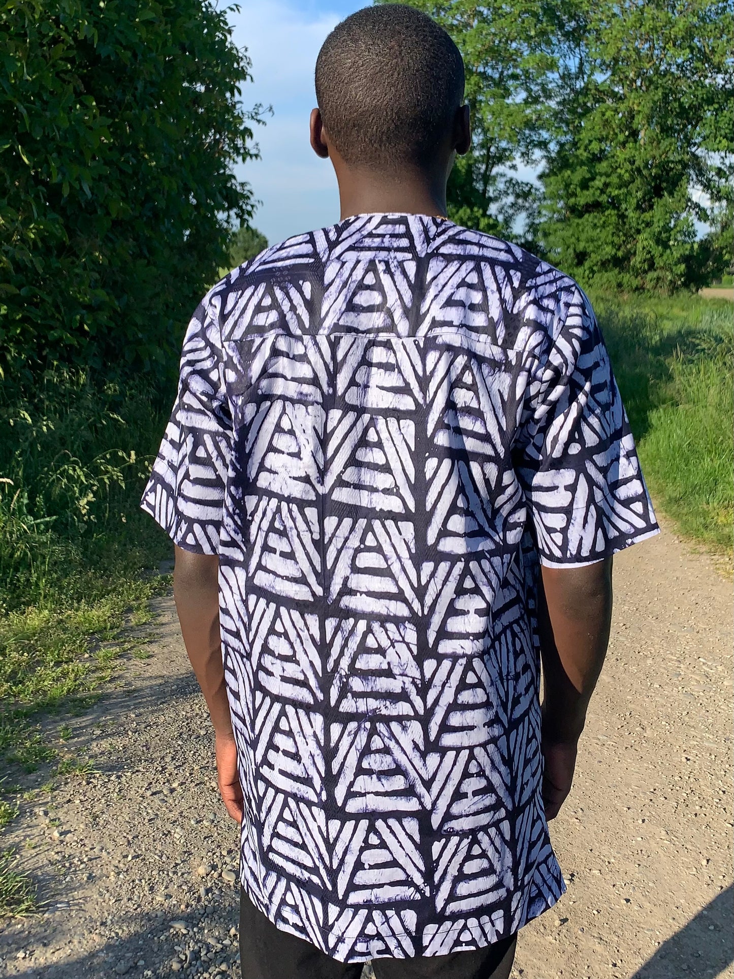 Men's Vintage Blue Mao Collar Shirt