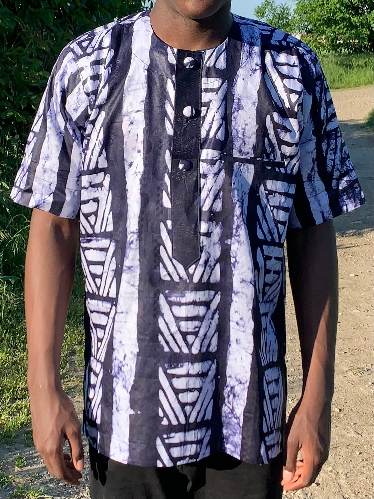 Men's Vintage Blue Mao Collar Shirt