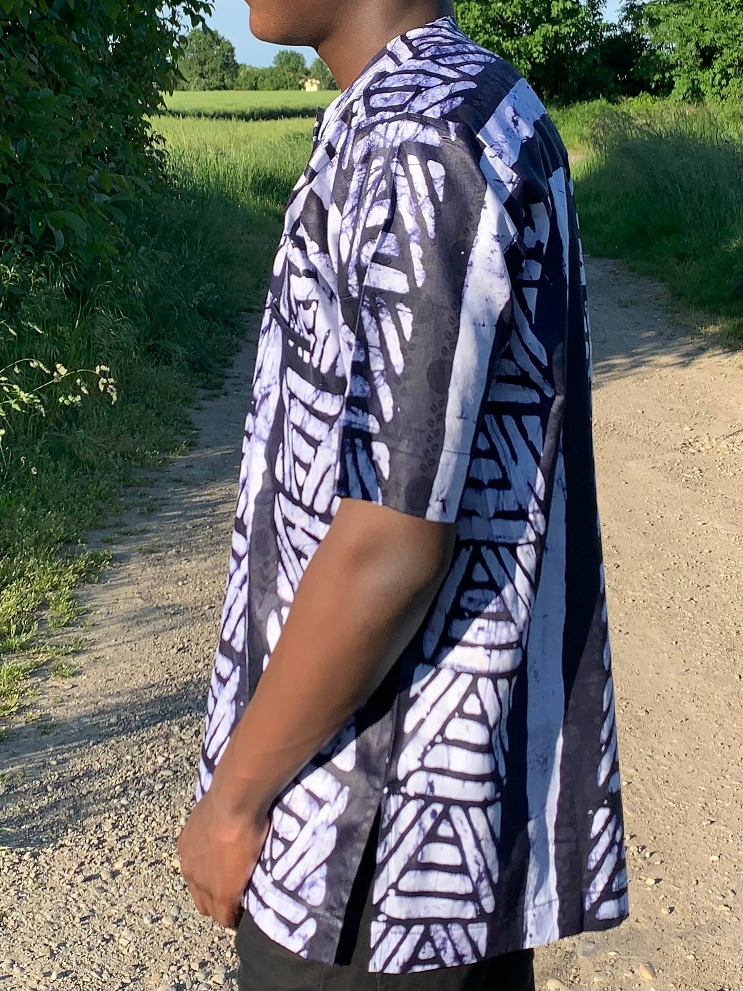 Men's Vintage Blue Mao Collar Shirt