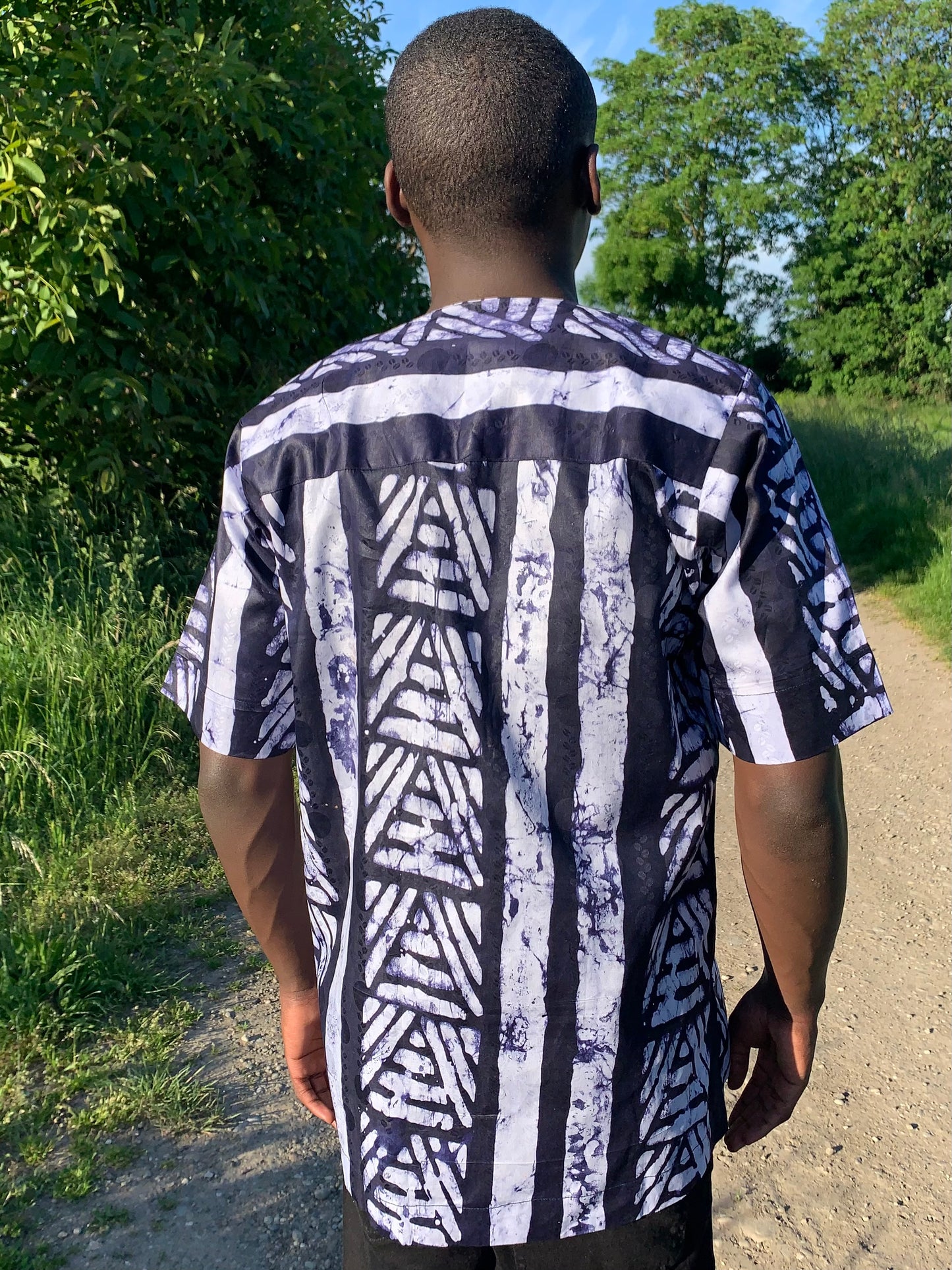 Men's Vintage Blue Mao Collar Shirt