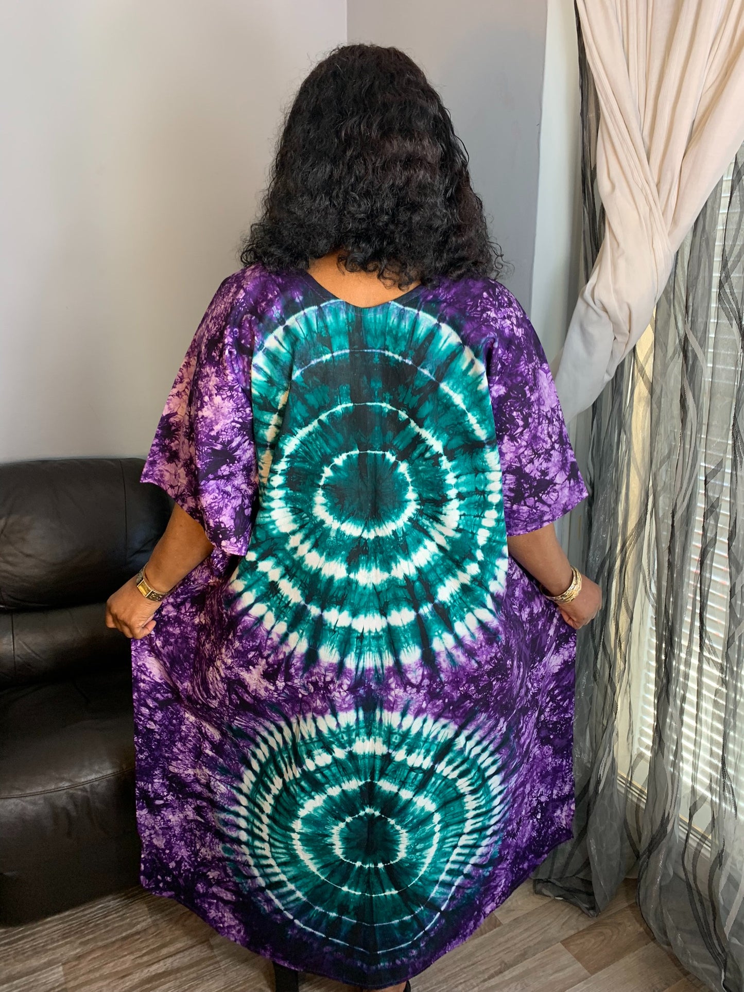 Robe Longue Batik Makeba Violet tye and dye 100 %Coton