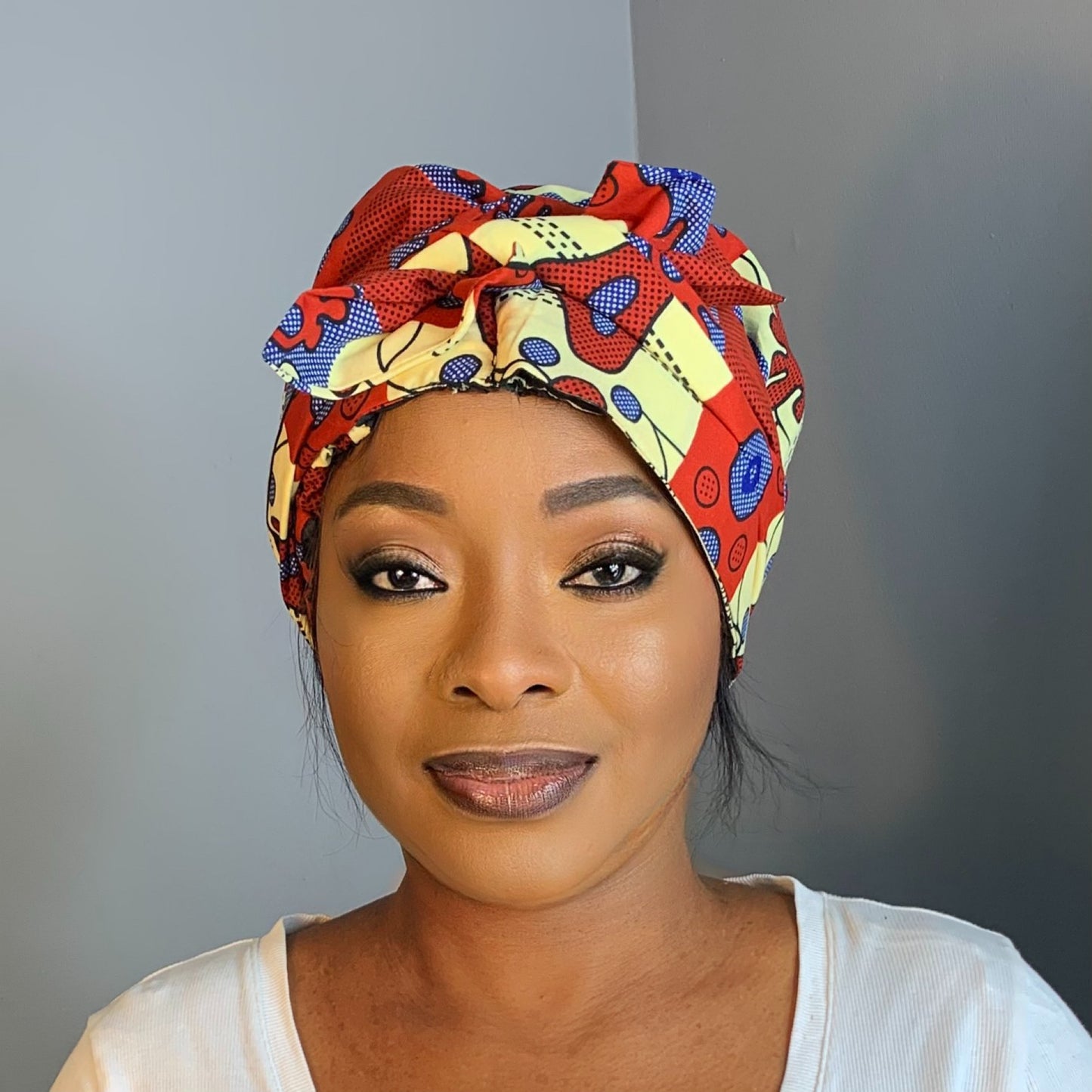Satin turban bonnet Yellow red