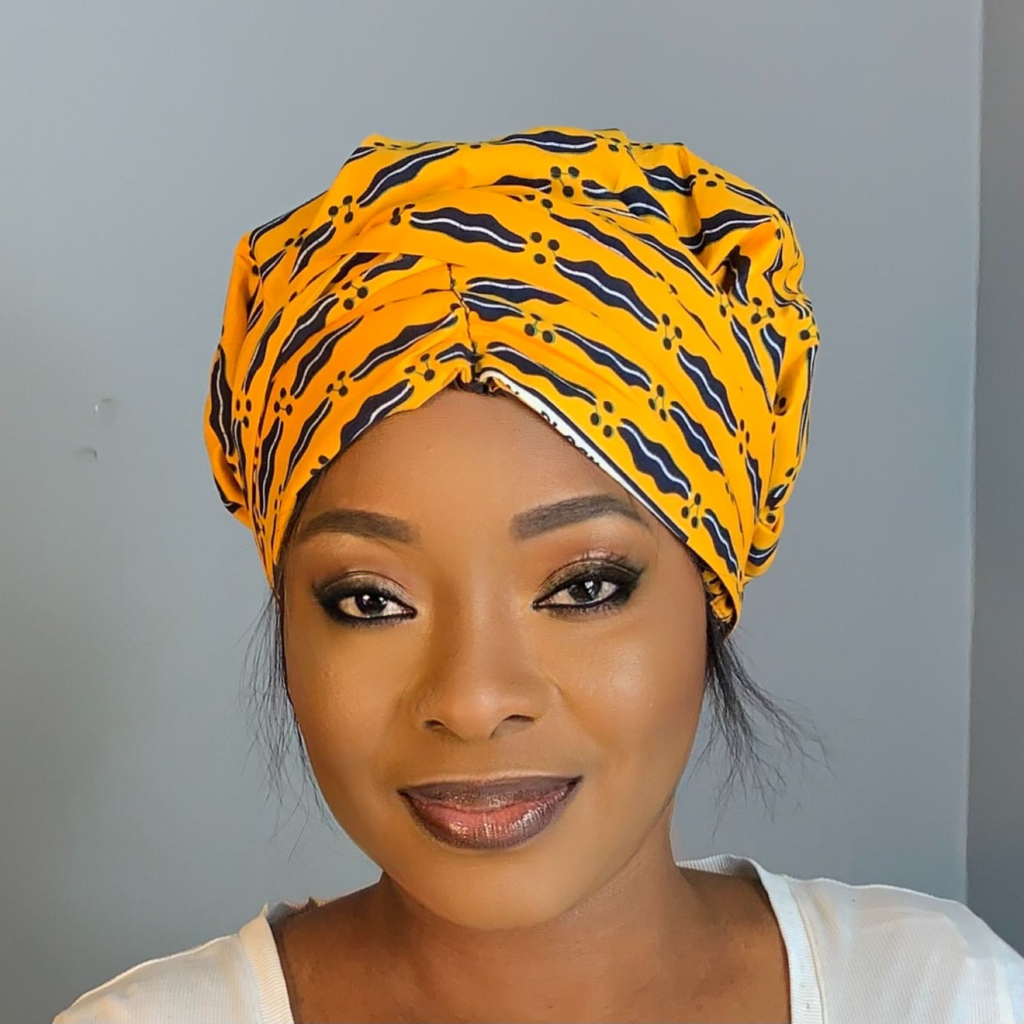 Satin turban bonnet Yellow Black