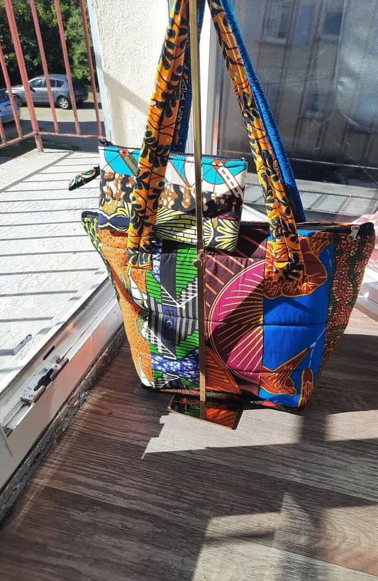 Gesteppte Patchwork-Wachs-Ankara-Tasche für Frauen