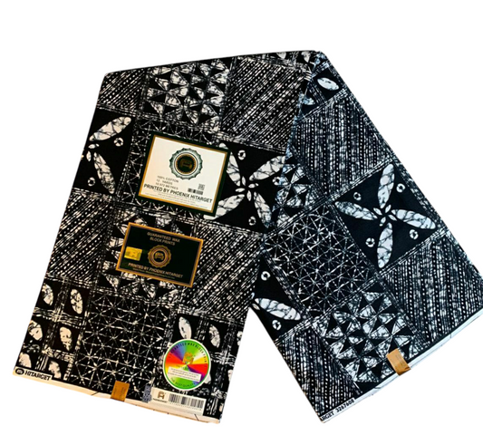 Afrikanische Wachsstoffe, 100 % Baumwolle, Ankara-Design, 1 bis 6 Yards, Wax Hitarget, authentisches Muster: Ethnische Yoruba-Kollektion, Weiß und Schwarz