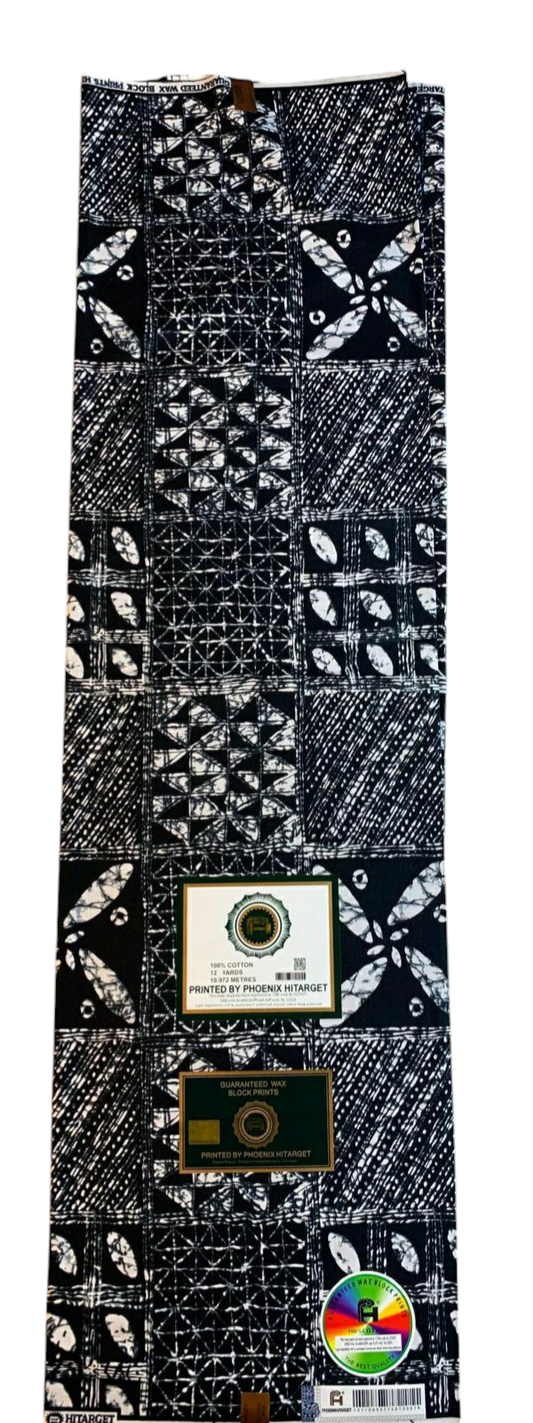 Tissus Wax Africain 100% Coton Ankara 1 à 6 yards Wax Hitarget Design Ethnique Yoruba Blanc et Noir
