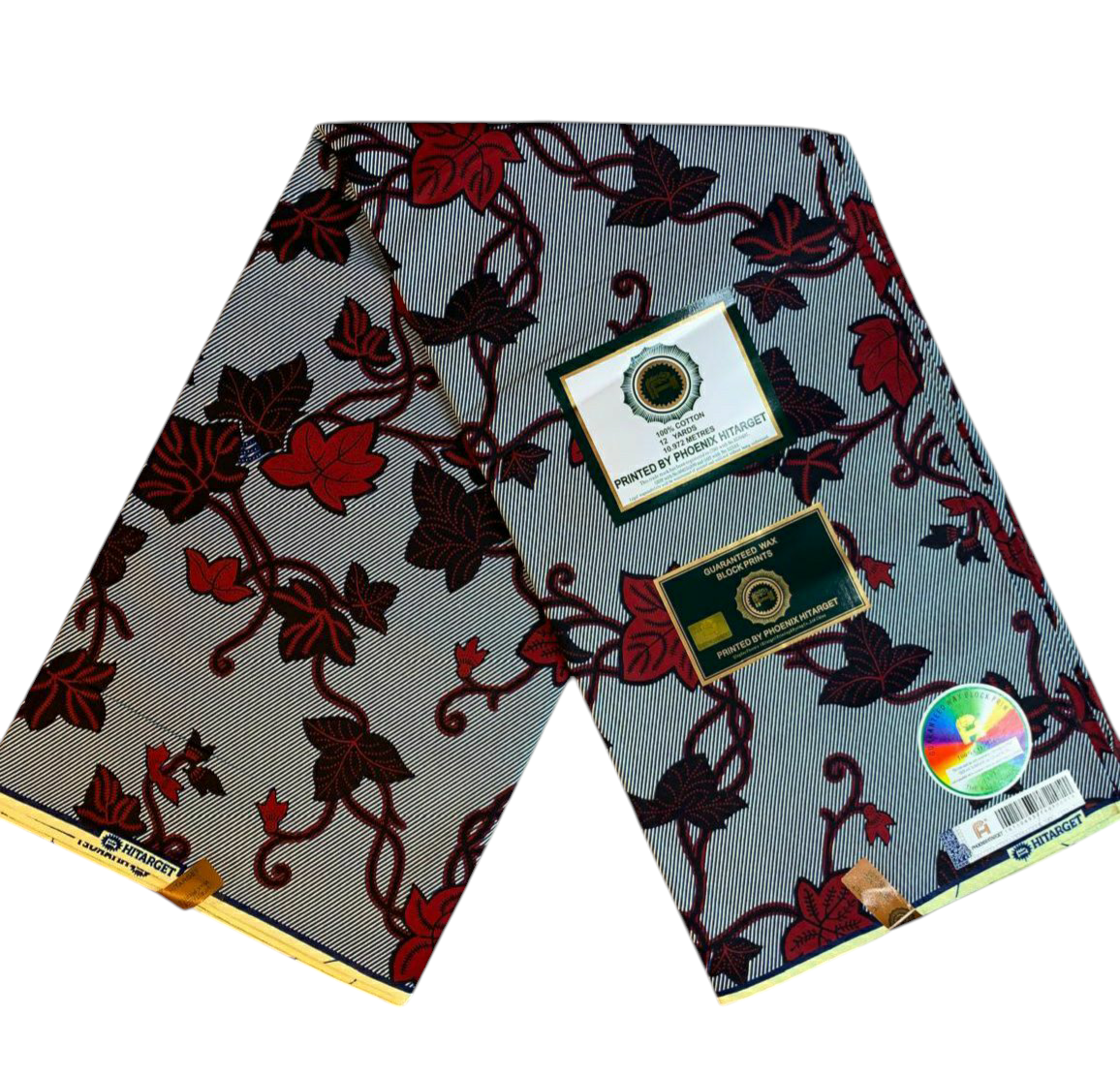 Tissus Wax Africain 100% Coton Ankara Design 1 à 6 yards Wax Hitarget Authentique motif : Feuilles de Raisin