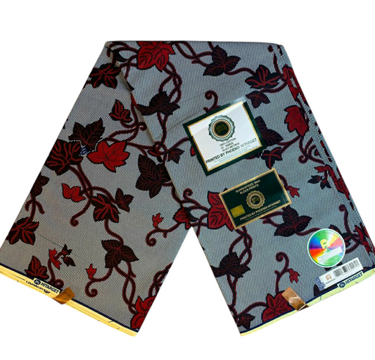 Afrikanischer Wachsstoff, 100 % Baumwolle, Ankara-Design, 1 bis 6 Yards, Authentisches Wachs-Hitarget-Muster: Weinblätter