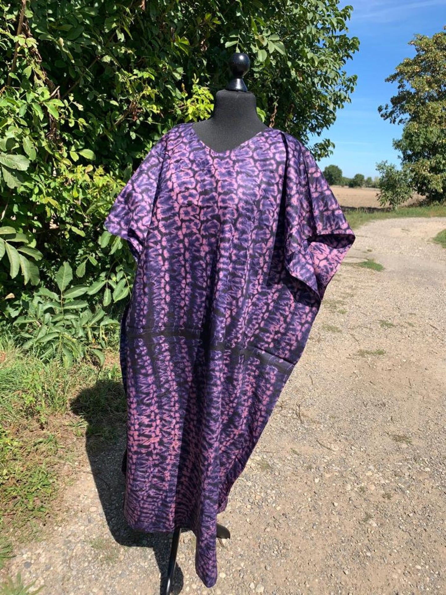Bazin Long Dress pink blue