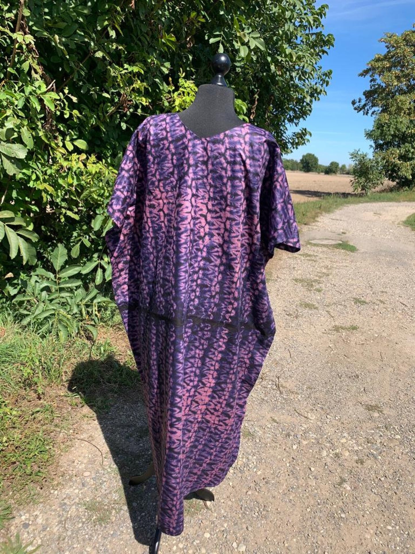 Bazin Long Dress pink blue