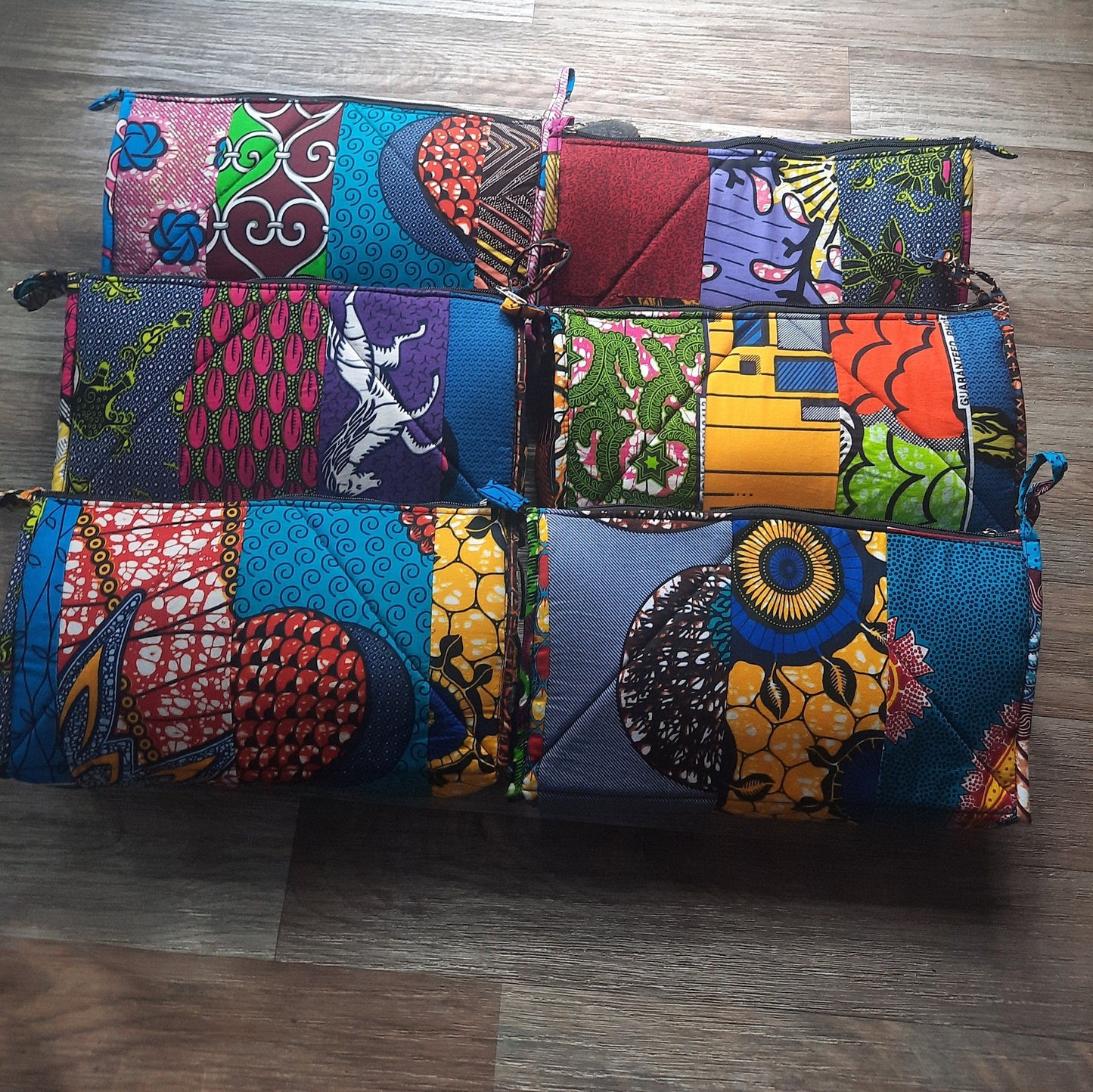 Large Patchwork Toiletry Bag in Wax Fabrics - 100% Cotton Multicolor