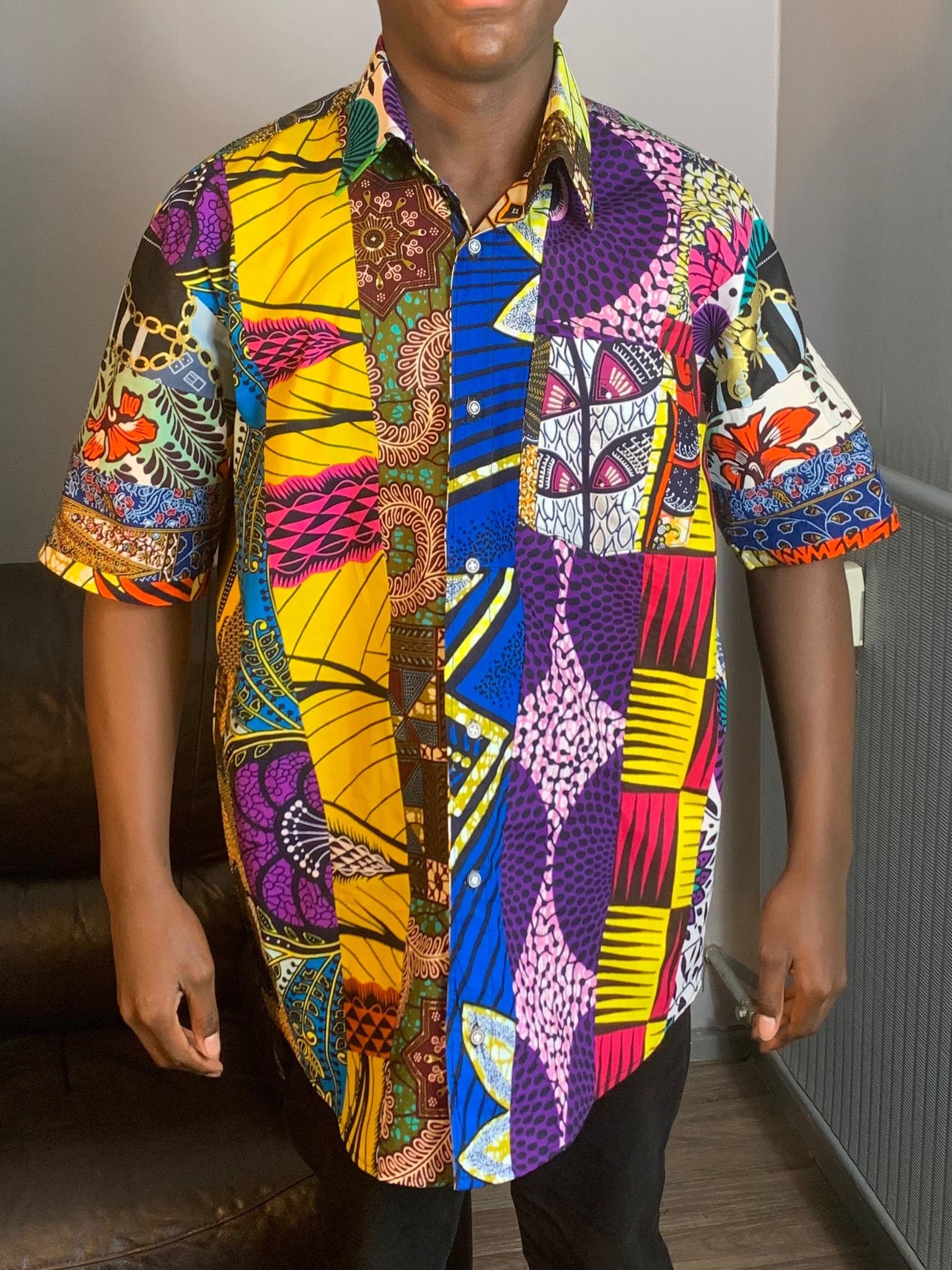 ankara dress shirt Oversized Ankara Shirt Dress, Long Sleeve African Print Wax Cotton