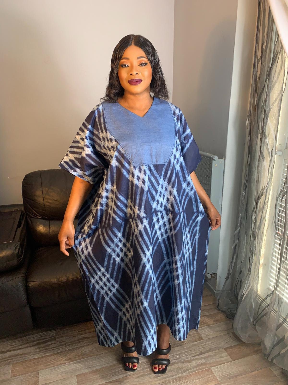 Robe femme, indigo kampala, Adire , Tye and Dye, Batik 100%Coton