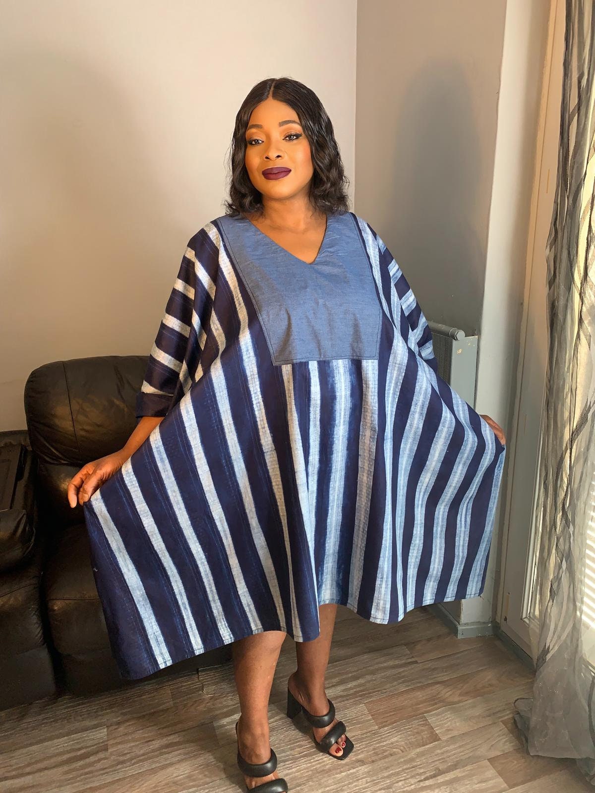 Robe femme indigo, Adire , Tye and Dye, kampala, batik 100%Coton